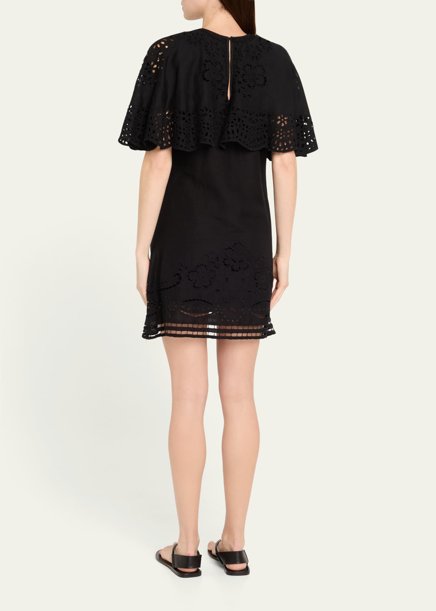Lula Embroidered Cape-Sleeve Mini Dress