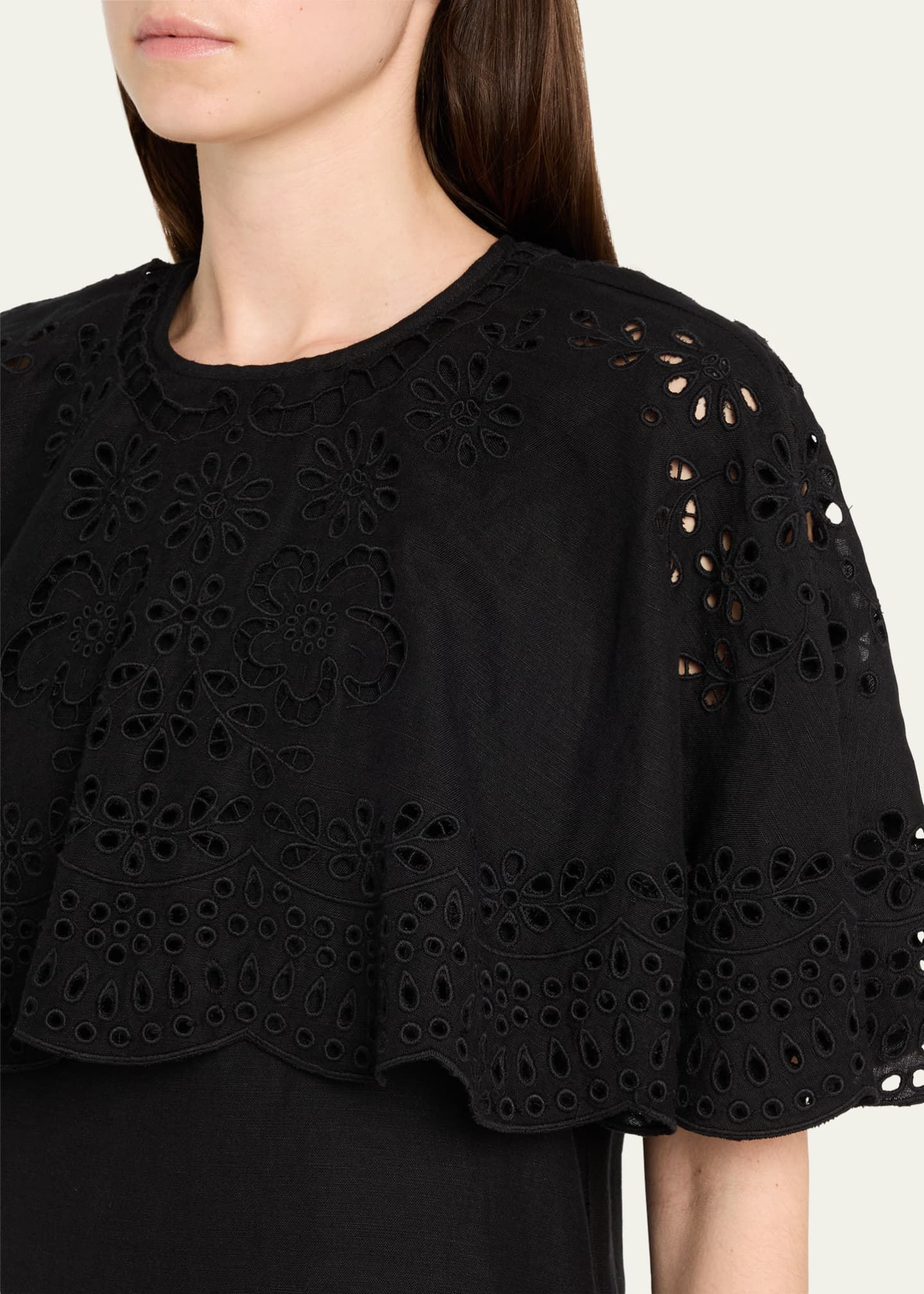 Lula Embroidered Cape-Sleeve Mini Dress