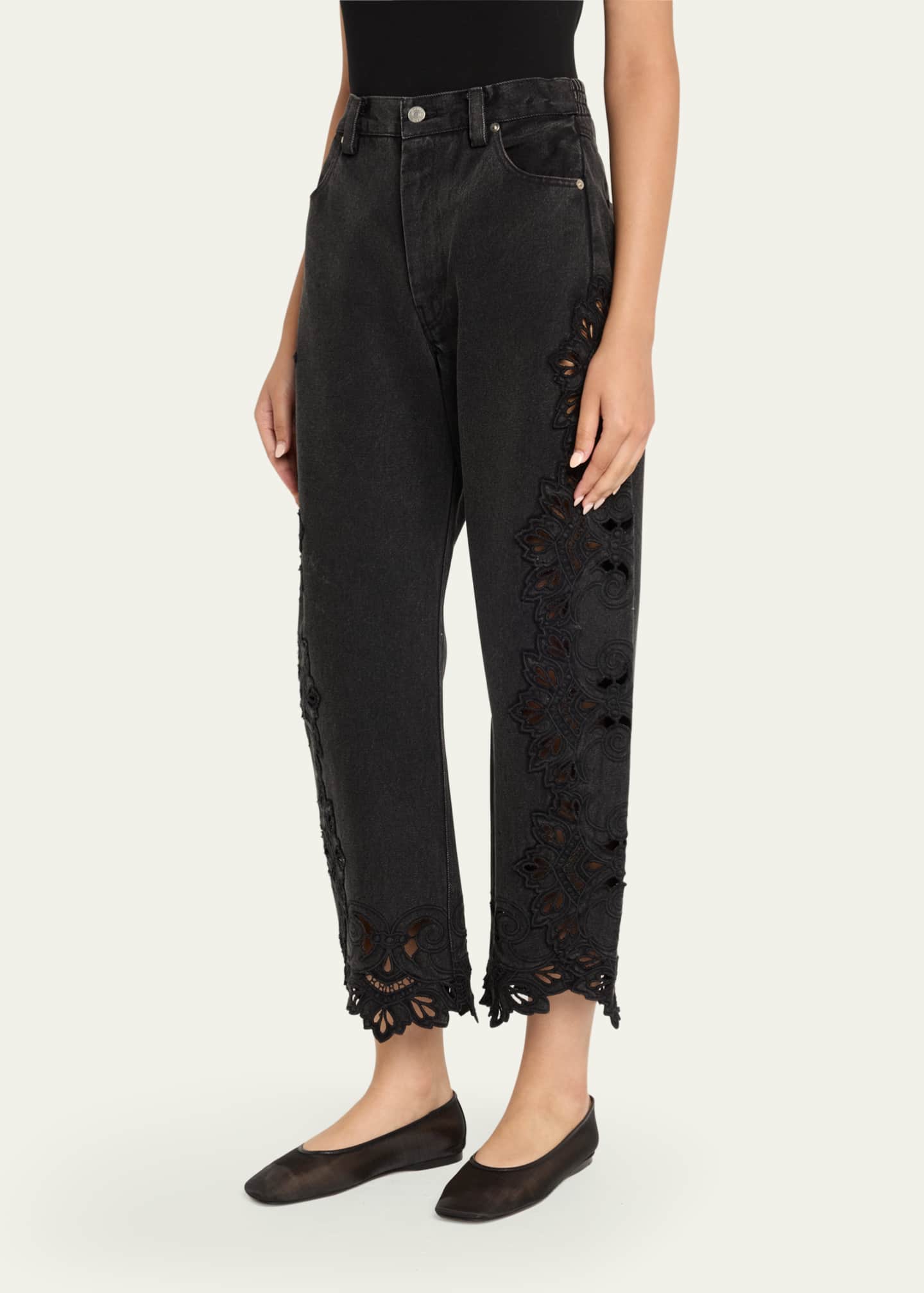 Sea Cavina Embroidered Crop Barrel Jeans Image 4 of 5
