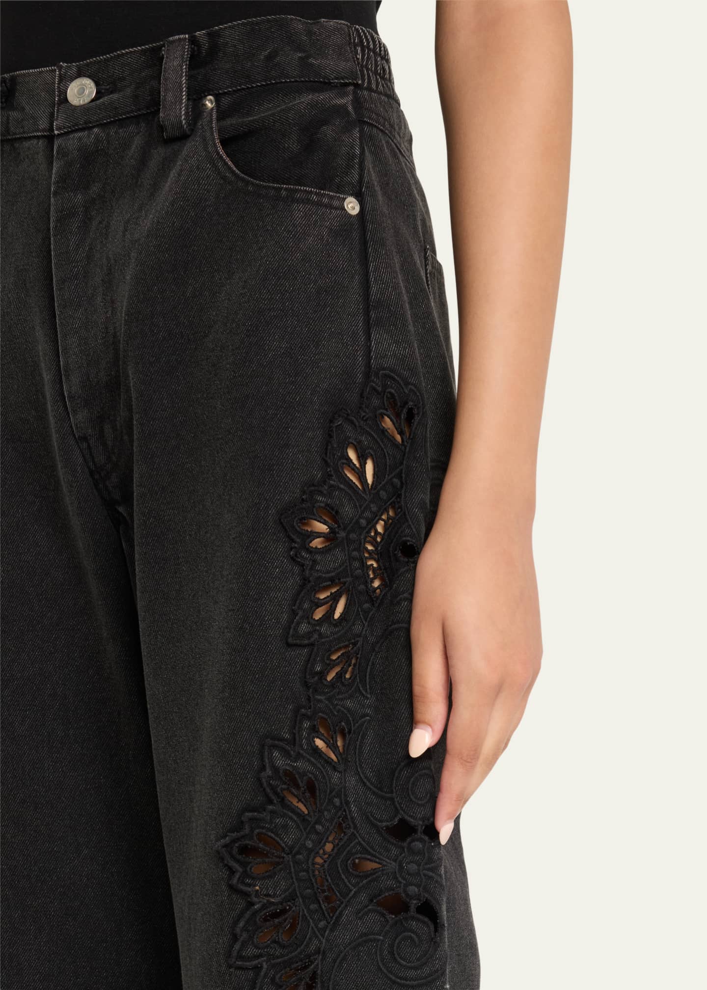Sea Cavina Embroidered Crop Barrel Jeans Image 5 of 5