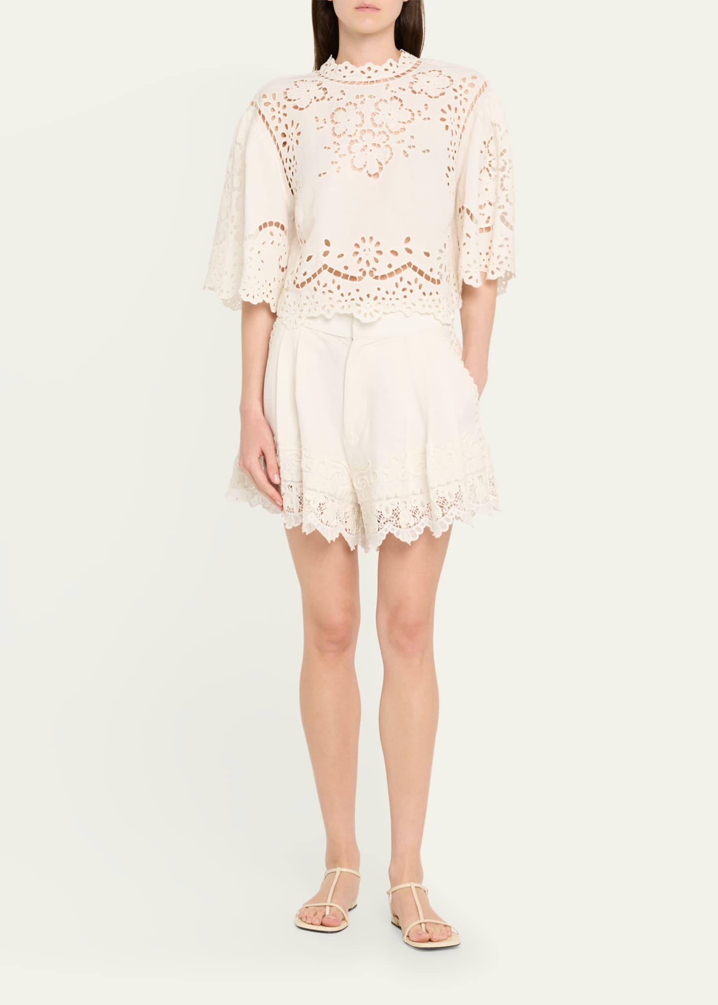 トップス LULA TULLE EMBROIDERY SWEAT TOPS AMERI Sea Lula Embroidered Short-Sleeve Top - Bergdorf Goodman