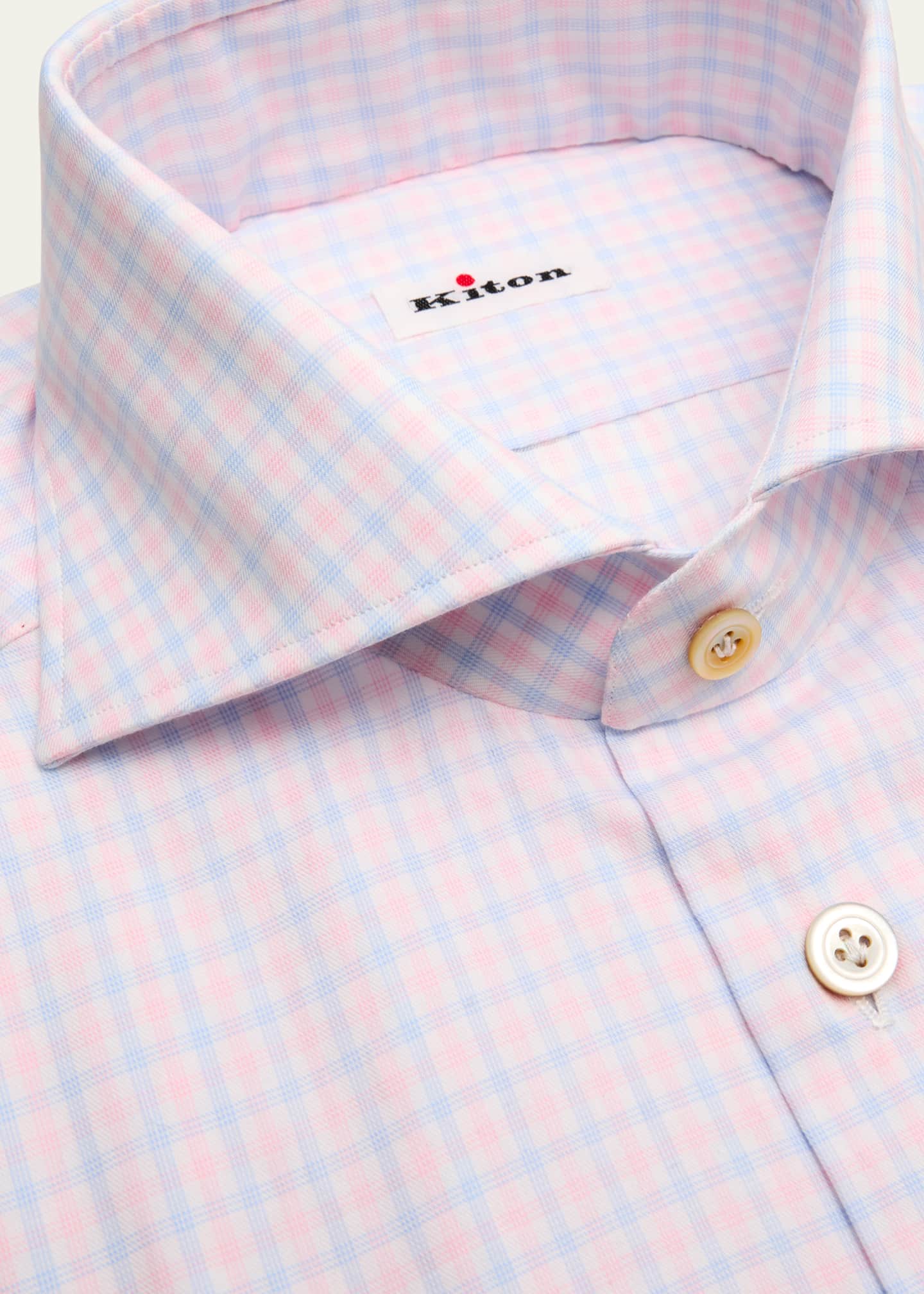 Kiton Men's Cotton Tattersall Check Dress Shirt Image 2 of 2