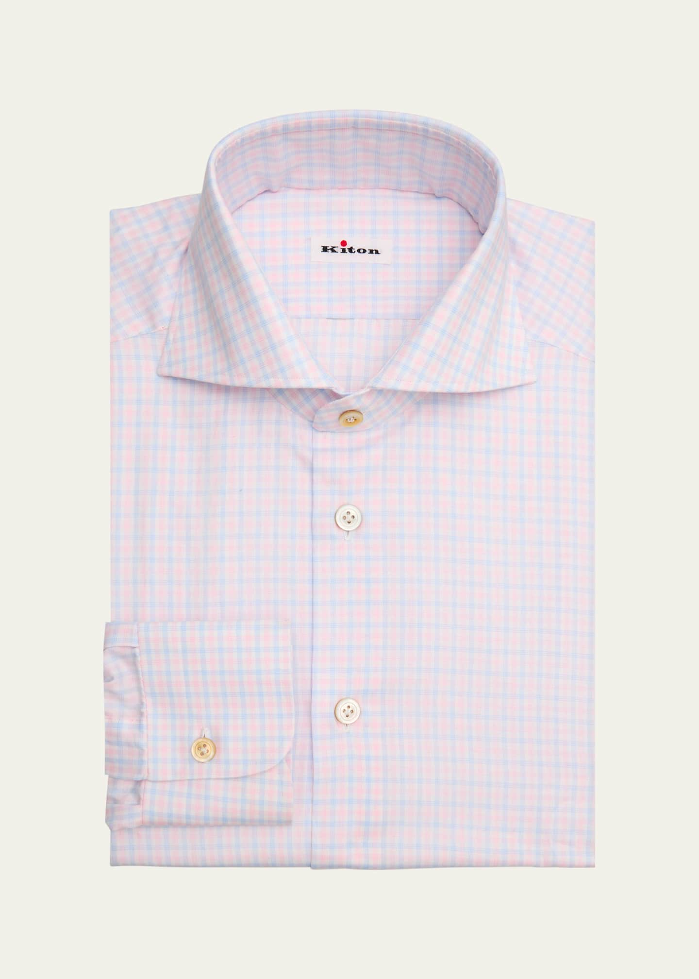 Kiton Men's Cotton Tattersall Check Dress Shirt Image 1 of 2