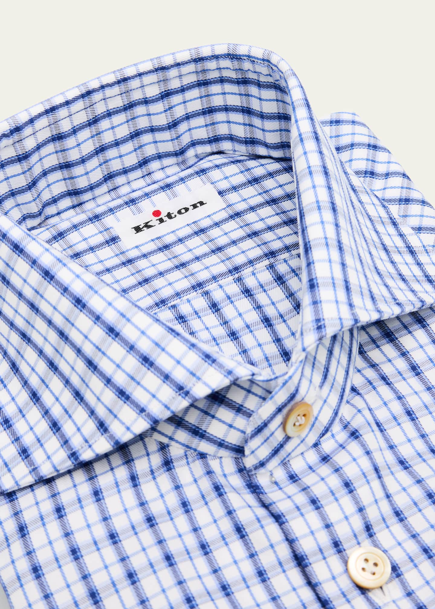 Kiton Men's Cotton Multi-Check Spread Collar Dress Shirt Image 2 of 2