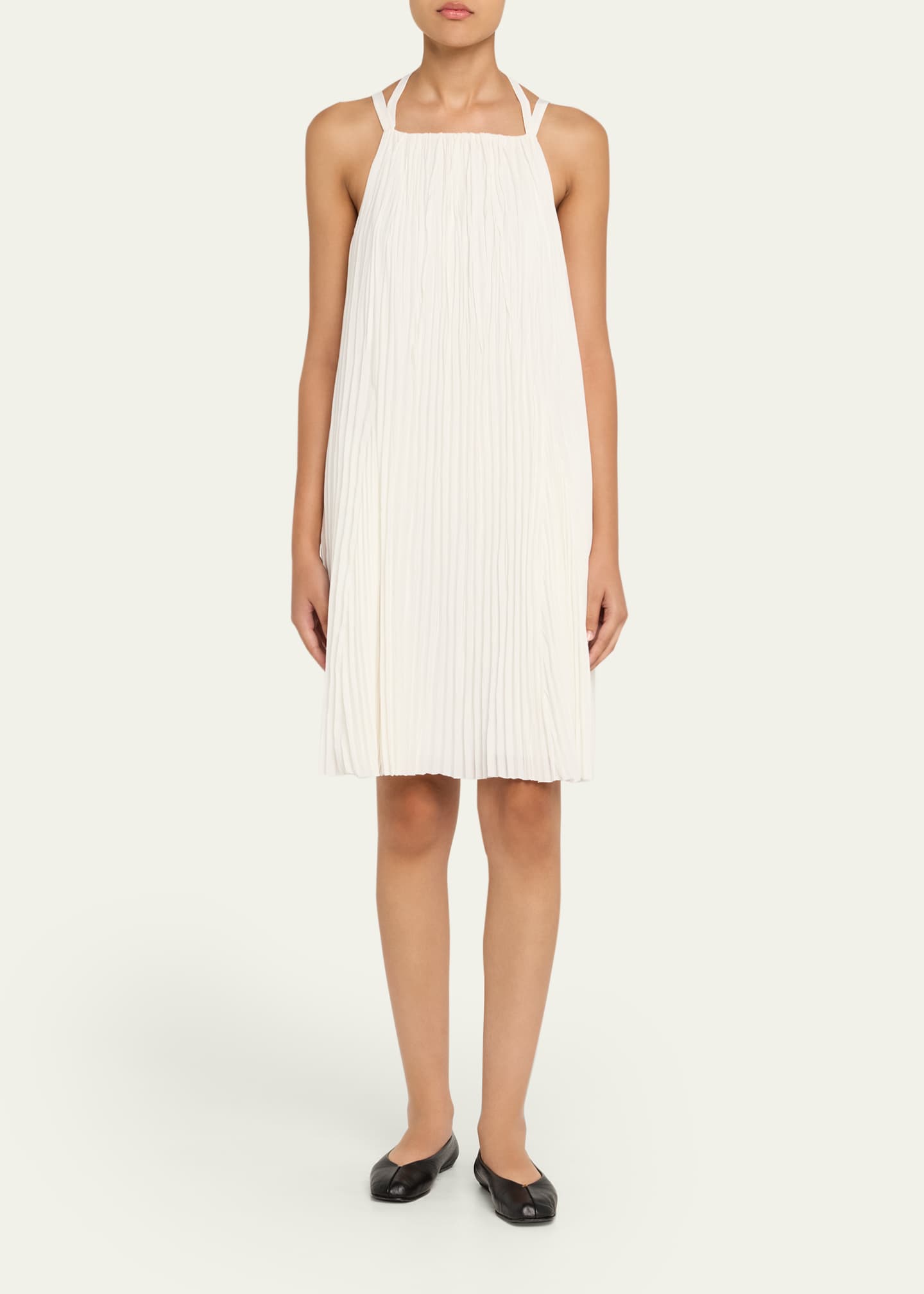Pleated A-Line Halter Dress with Pockets