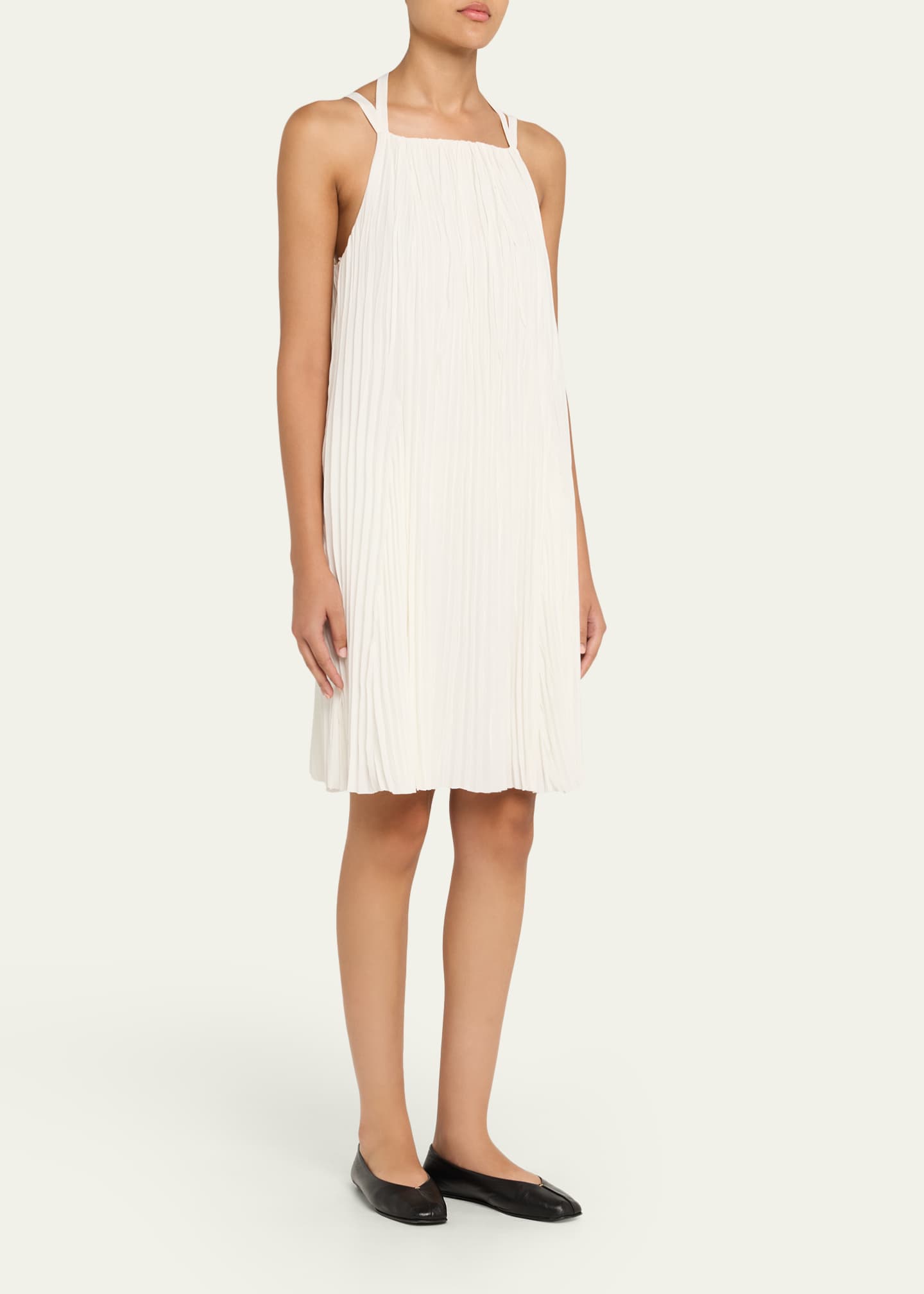 Pleated A-Line Halter Dress with Pockets