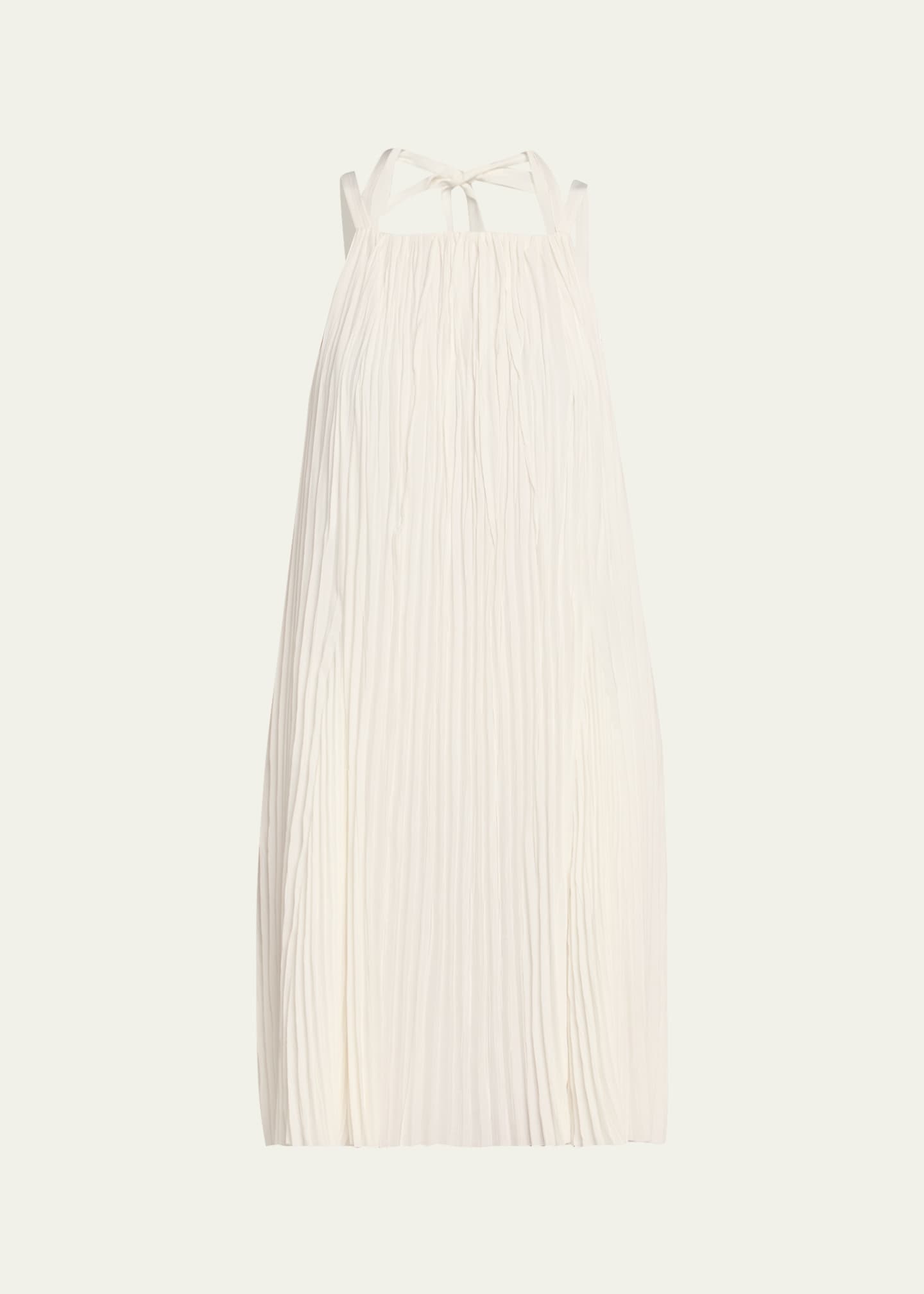Pleated A-Line Halter Dress with Pockets