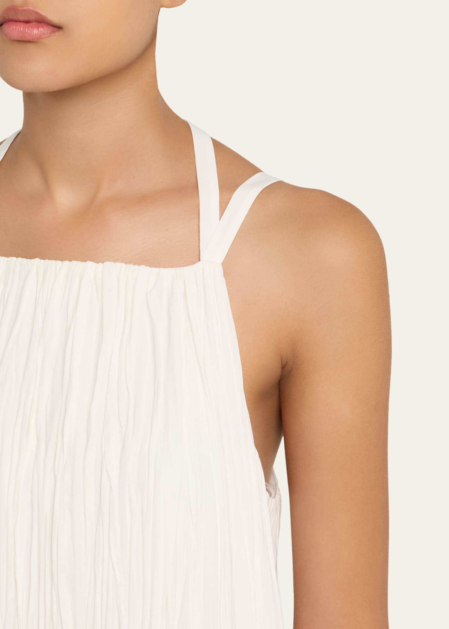 Pleated A-Line Halter Dress with Pockets