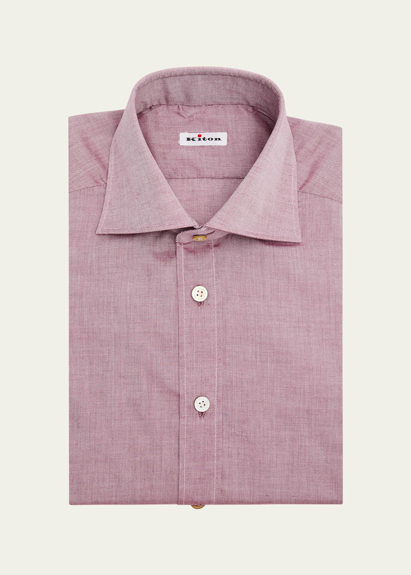 Kiton Men's Cotton Point-Collar Dress Shirt, Red, Men's, 16.5, Shirts Tops Formal & Evening Dress Shirts