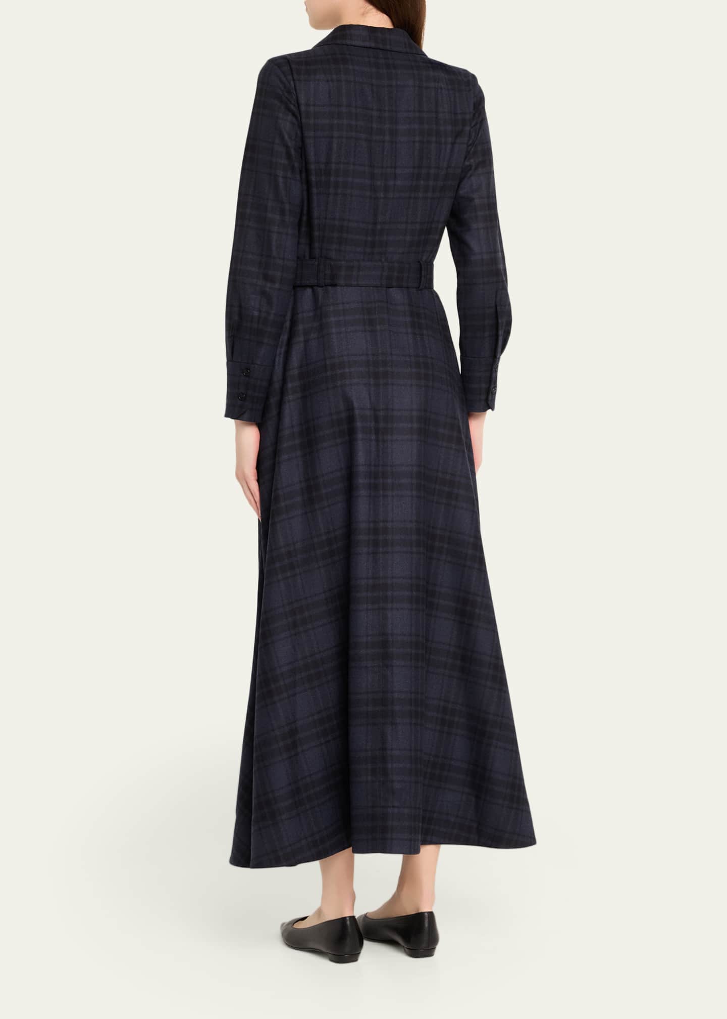 Flannel Plaid Belted Long-Sleeve Maxi Shirtdress