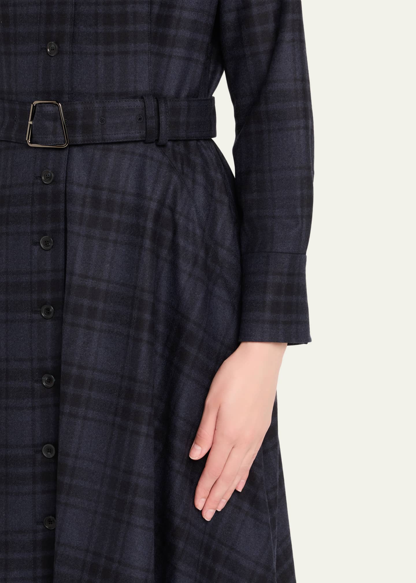 Flannel Plaid Belted Long-Sleeve Maxi Shirtdress