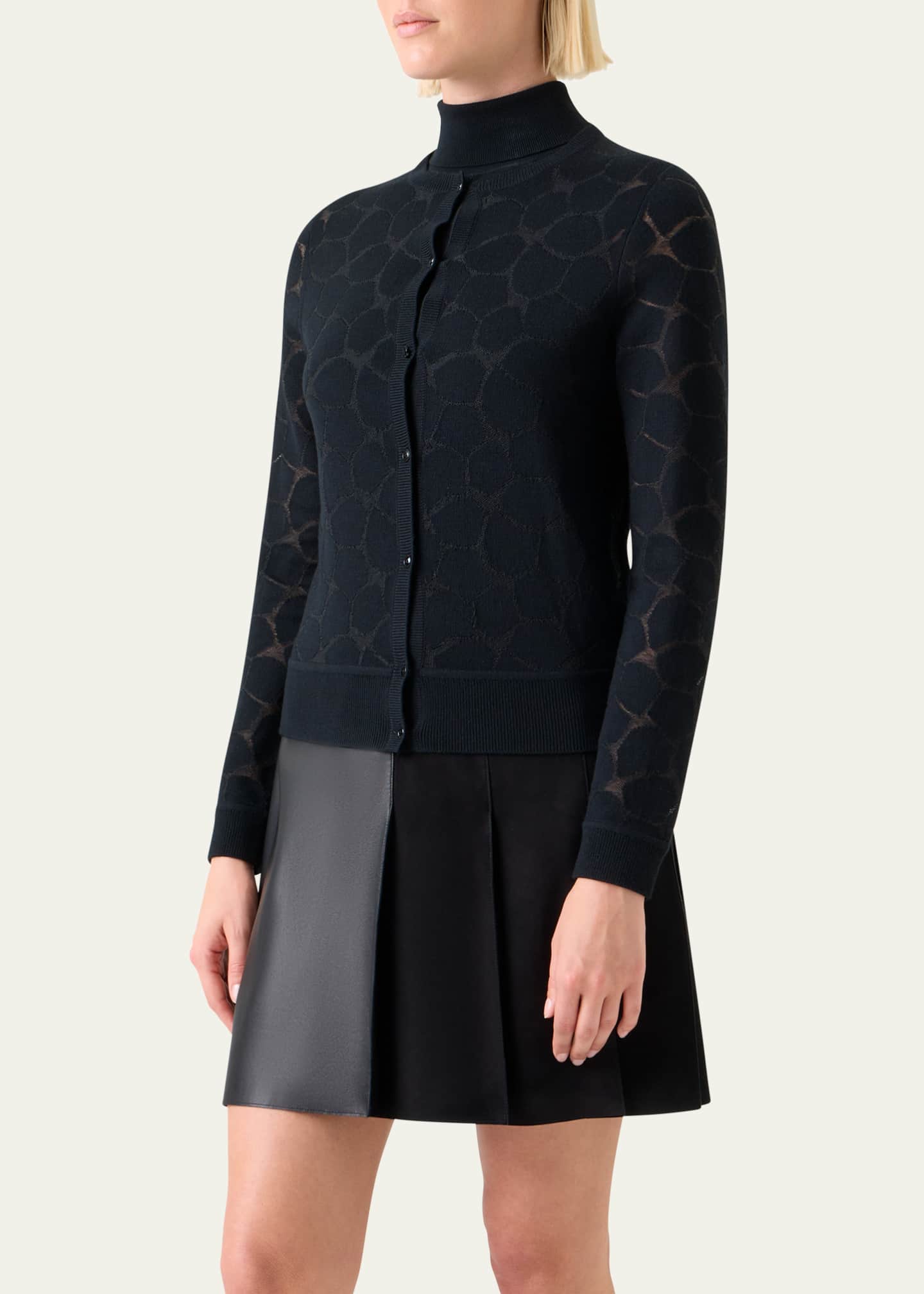 Akris Broken Stone Jacquard Wool-Silk Cardigan - Bergdorf Goodman