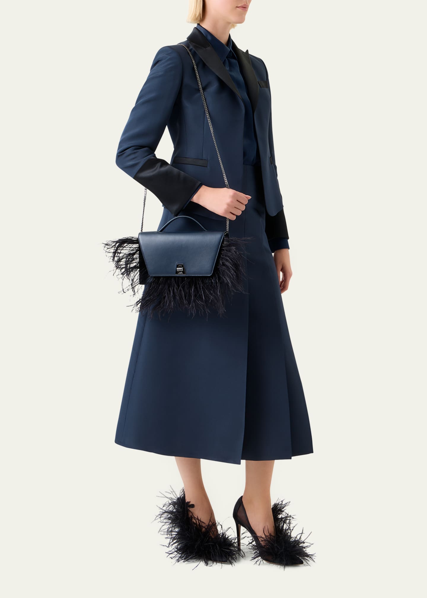 Akris Anouk City Leather Top-Handle Bag with Feather Trim Image 2 of 5