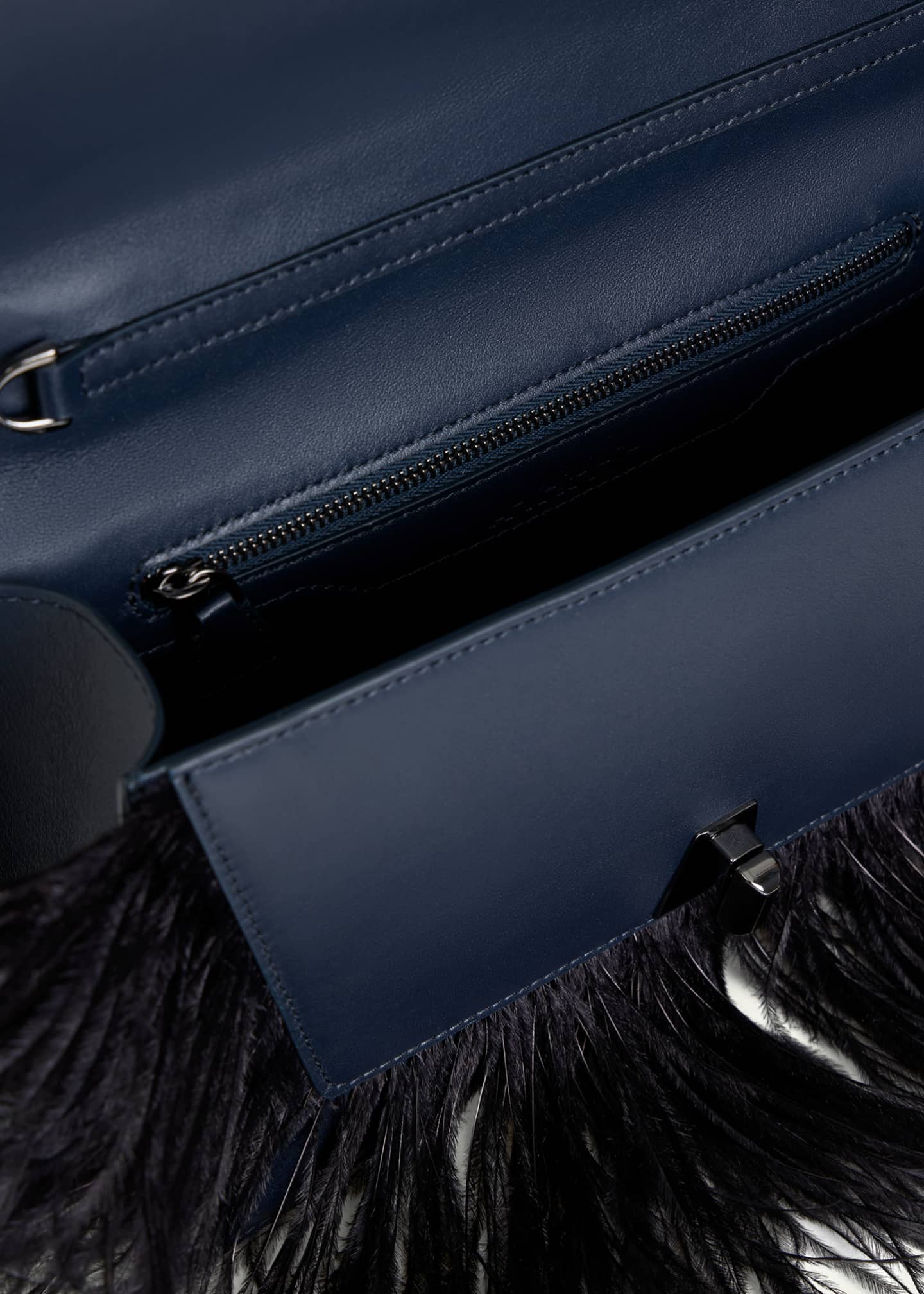 Akris Anouk City Leather Top-Handle Bag with Feather Trim Image 4 of 5