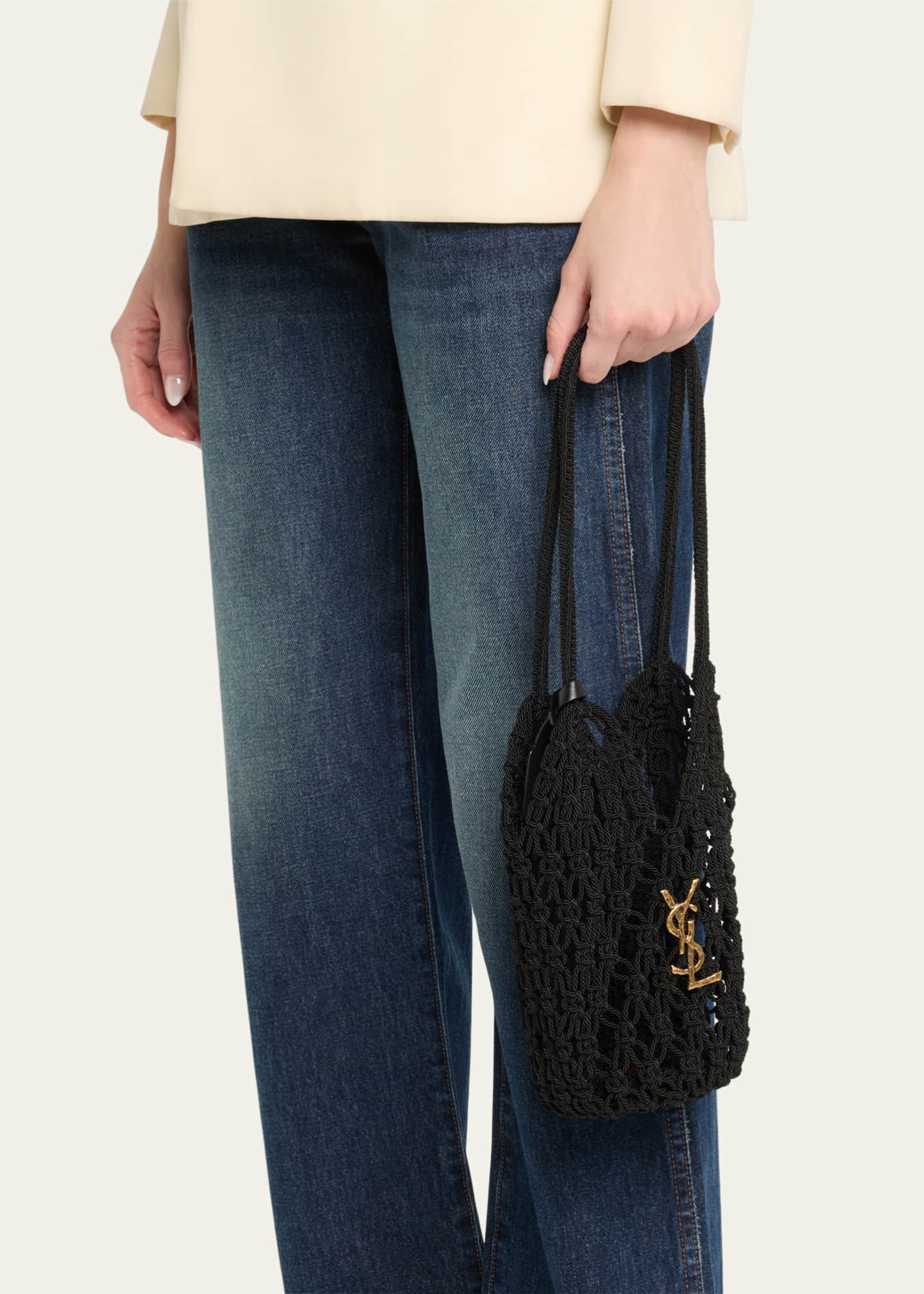 Saint Laurent Small YSL Crochet Shopper Tote Bag Image 2 of 6