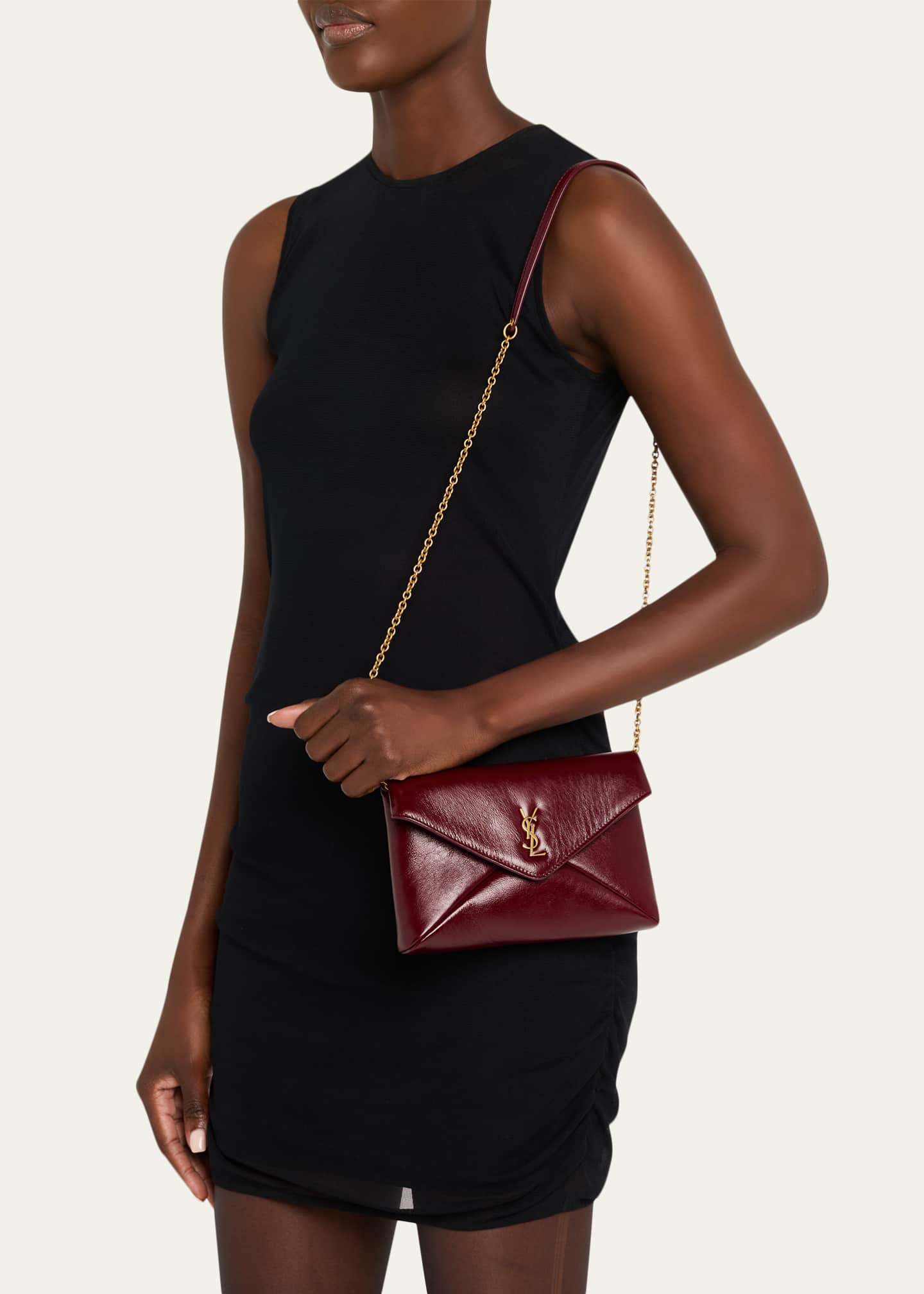 Small YSL Pouch Bag in Shiny Calfskin Leather