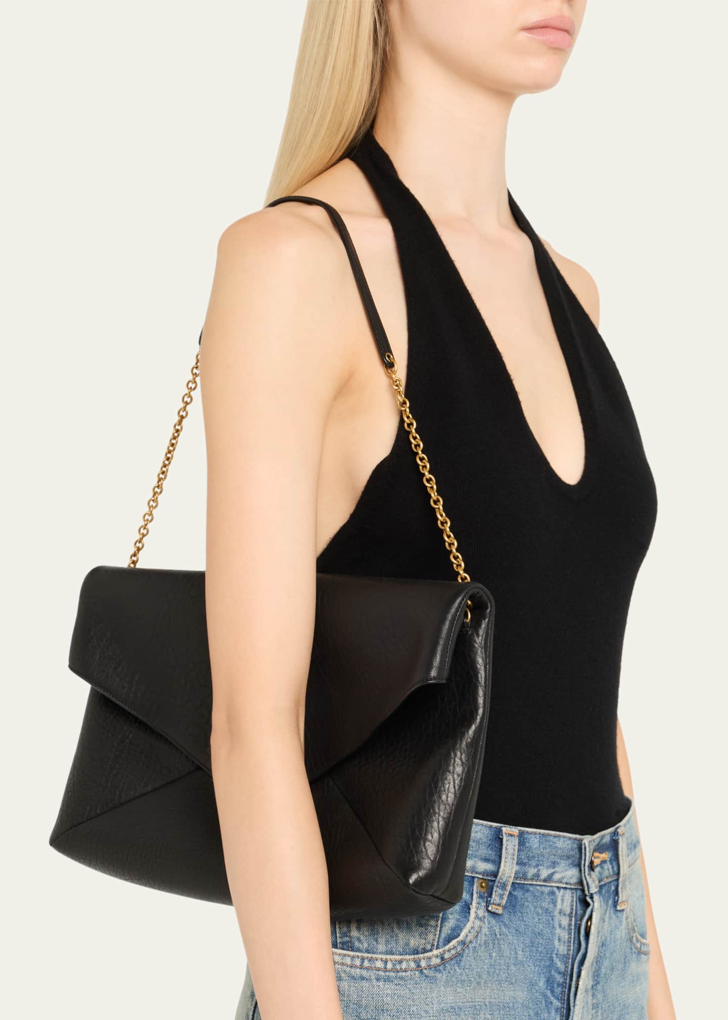 YSL Envelope Pouch Bag in Grained Leather