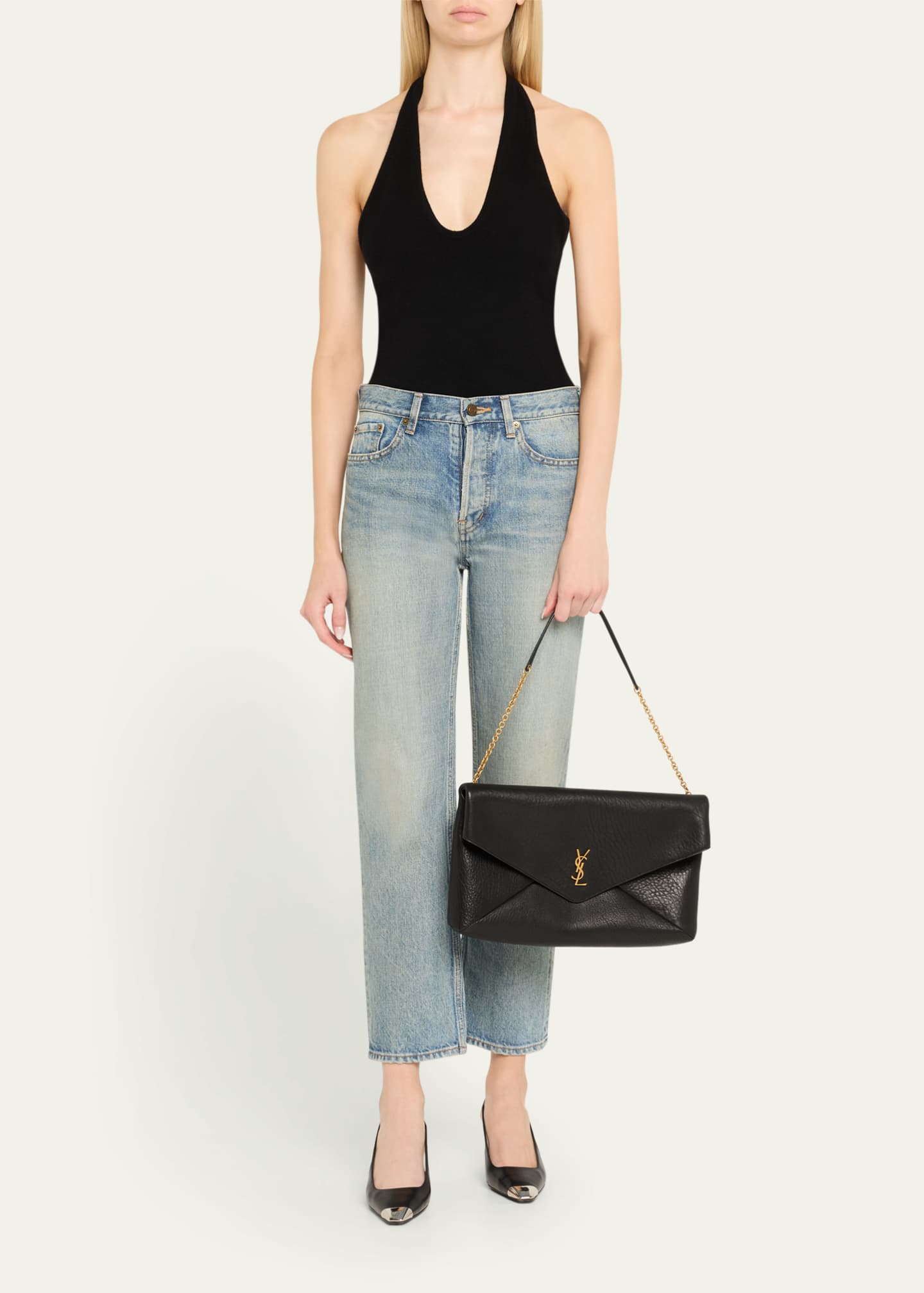 YSL Envelope Pouch Bag in Grained Leather
