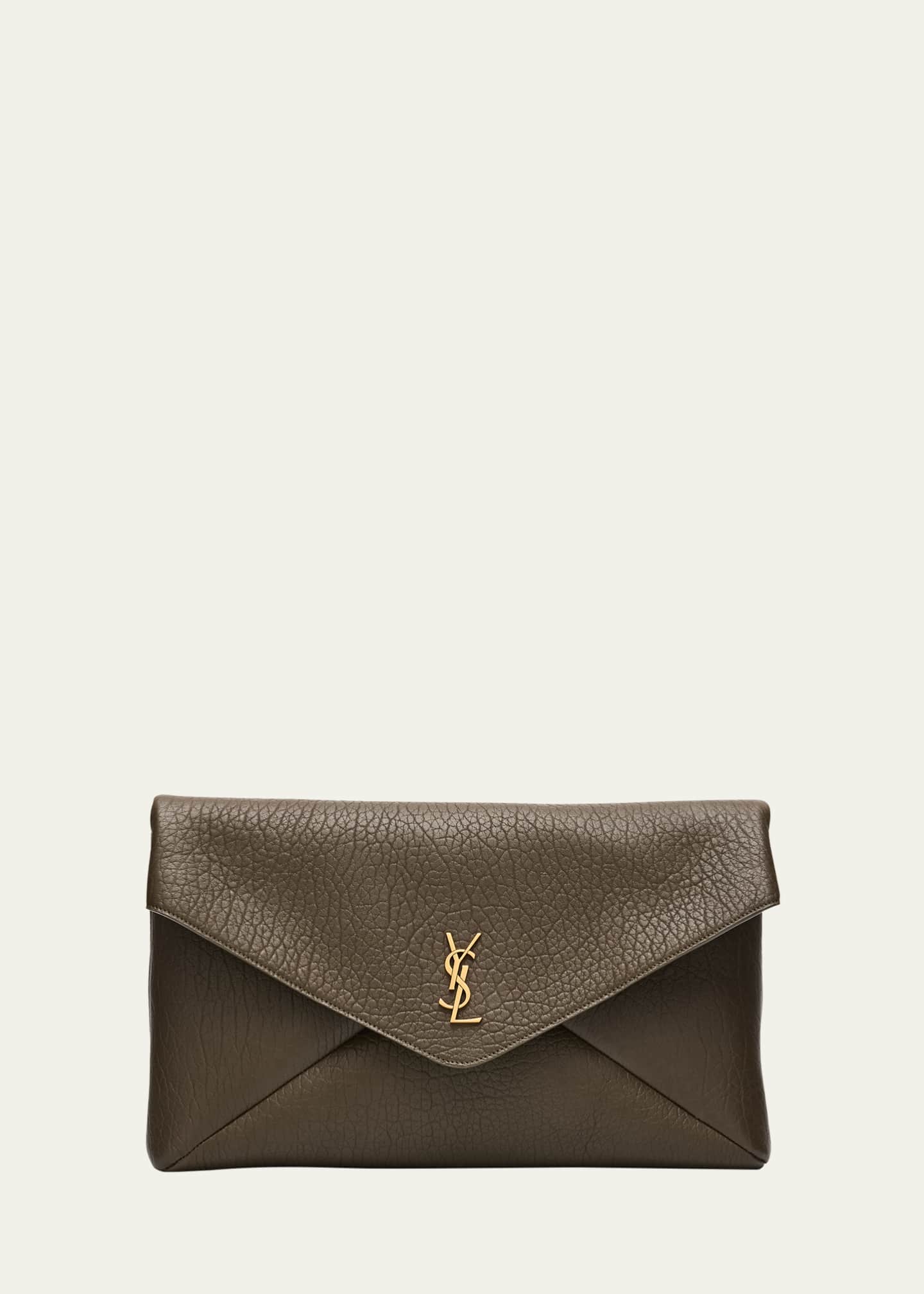 【関税＆送料込み】Saint Laurent Small Envelope Pouch Saint Laurent YSL Envelope Pouch in Grained Leather