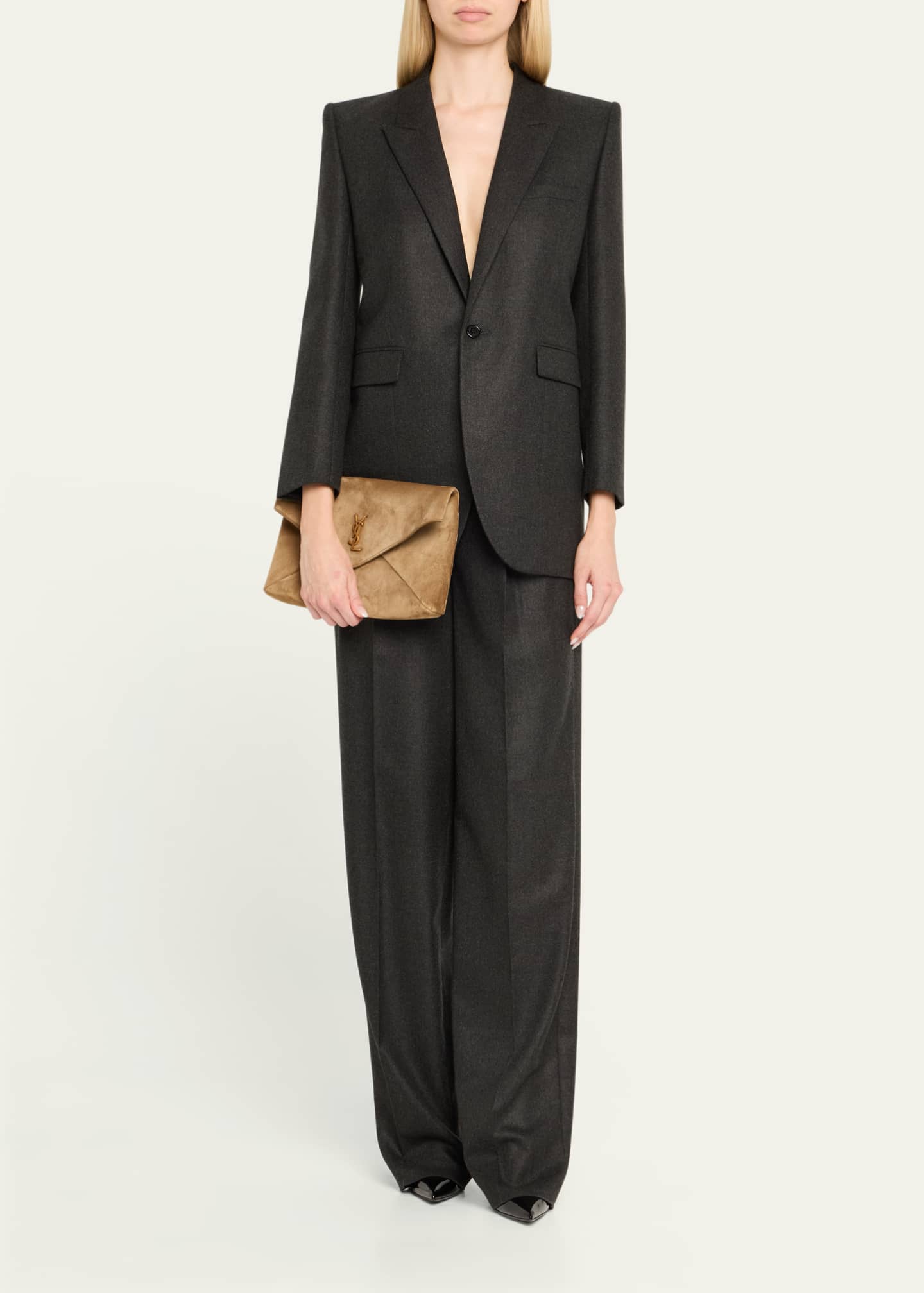 Saint Laurent Large YSL Envelope Flap Clutch Bag in Suede Image 5 of 6