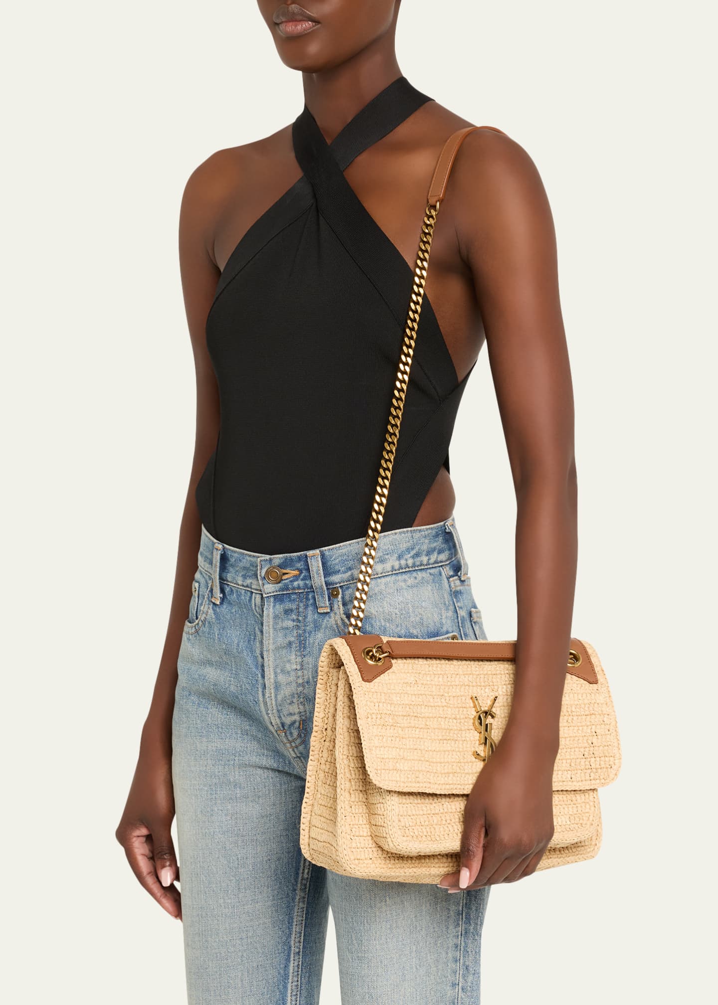 Saint Laurent Niki Medium YSL Shoulder Bag in Raffia Image 2 of 6