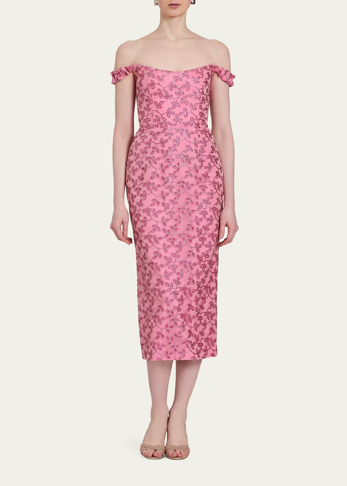 Markarian Amina Floral Sequined Off-Shoulder Midi Dress Image 2 of 3