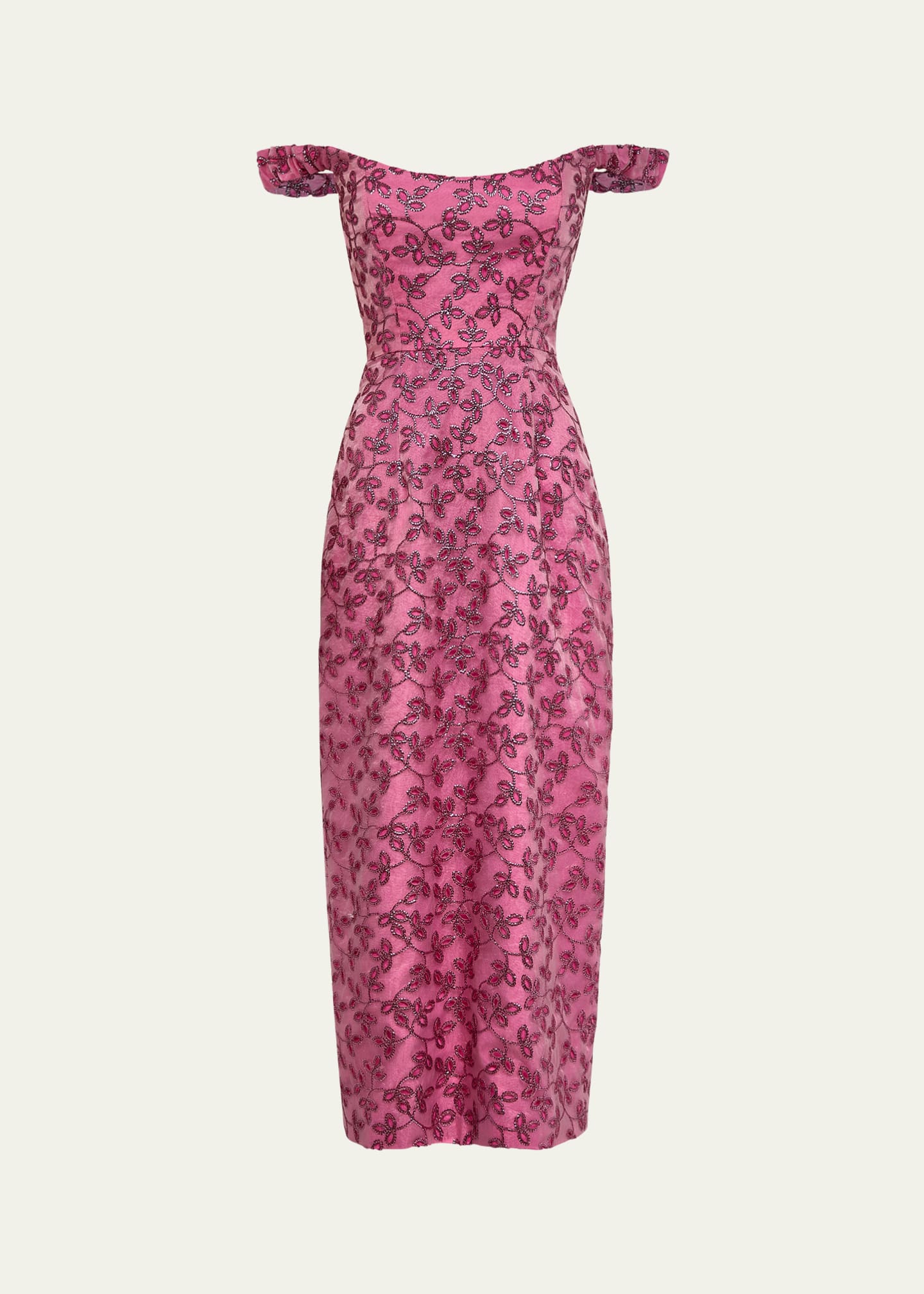 Markarian Amina Floral Sequined Off-Shoulder Midi Dress Image 1 of 3