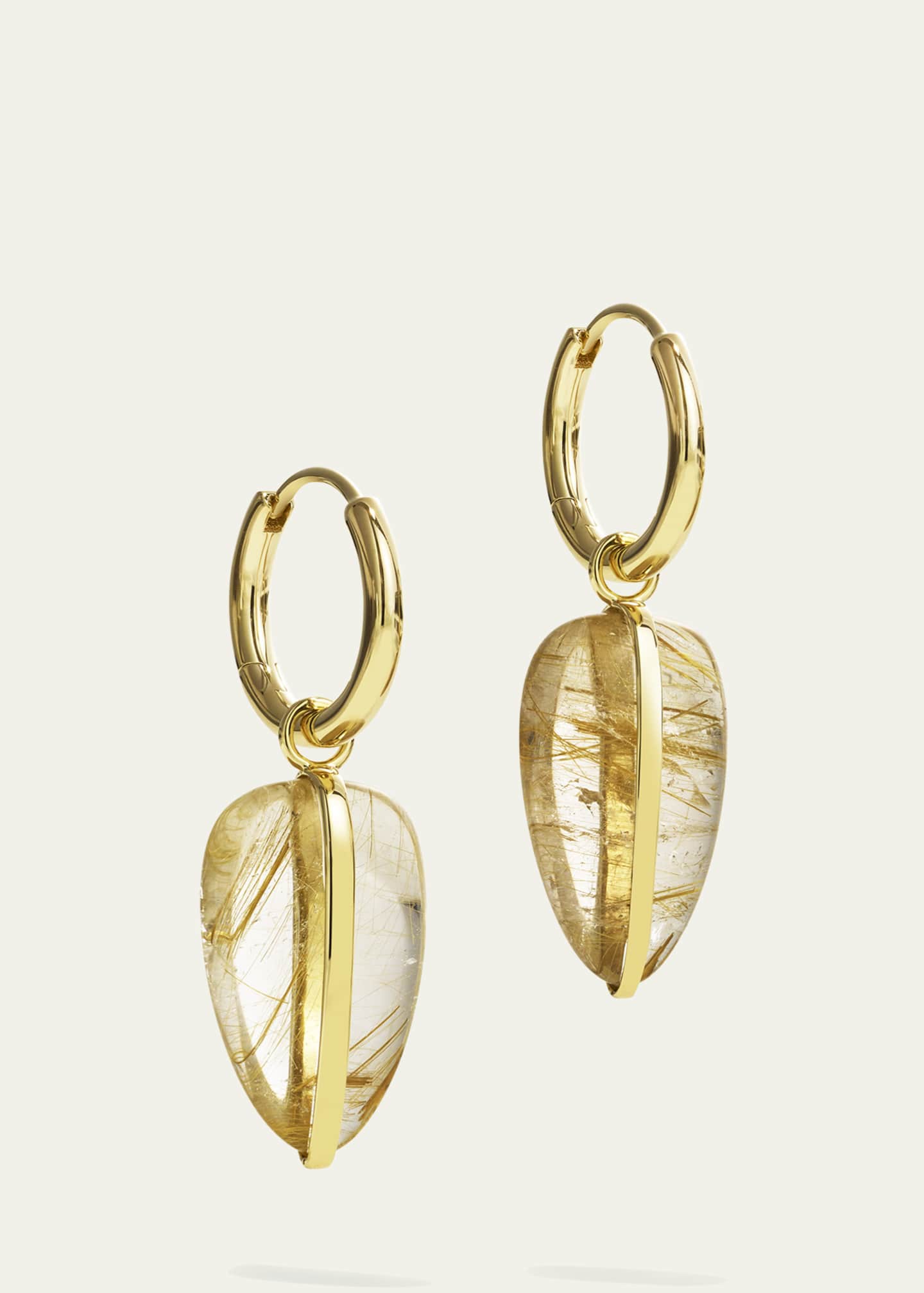 By Pariah 14K Yellow Gold Rutilated Quartz Pebble Earrings Image 2 of 2