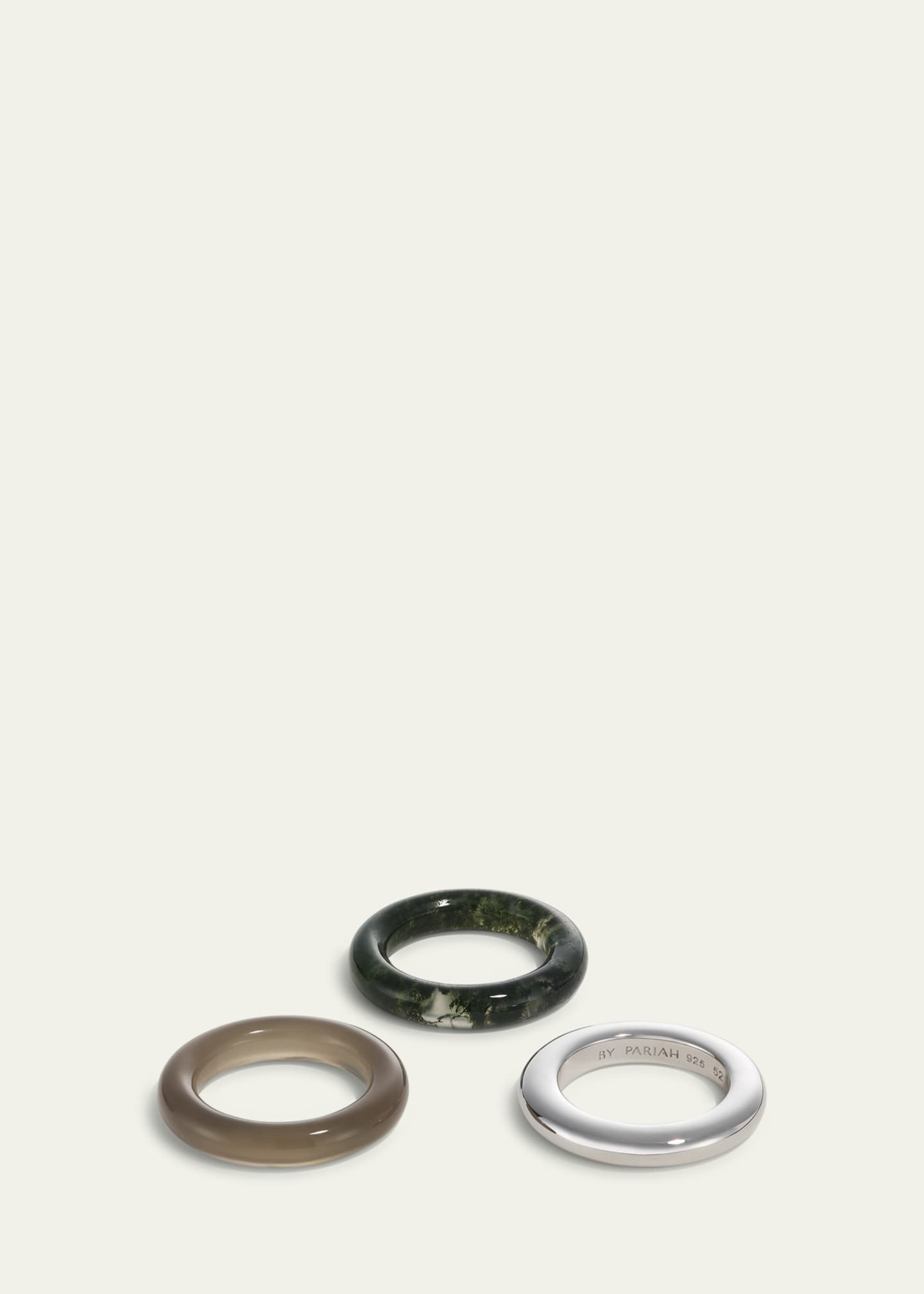 By Pariah Sterling Silver and Agate Stone Trilogy Ring Stack Image 2 of 4
