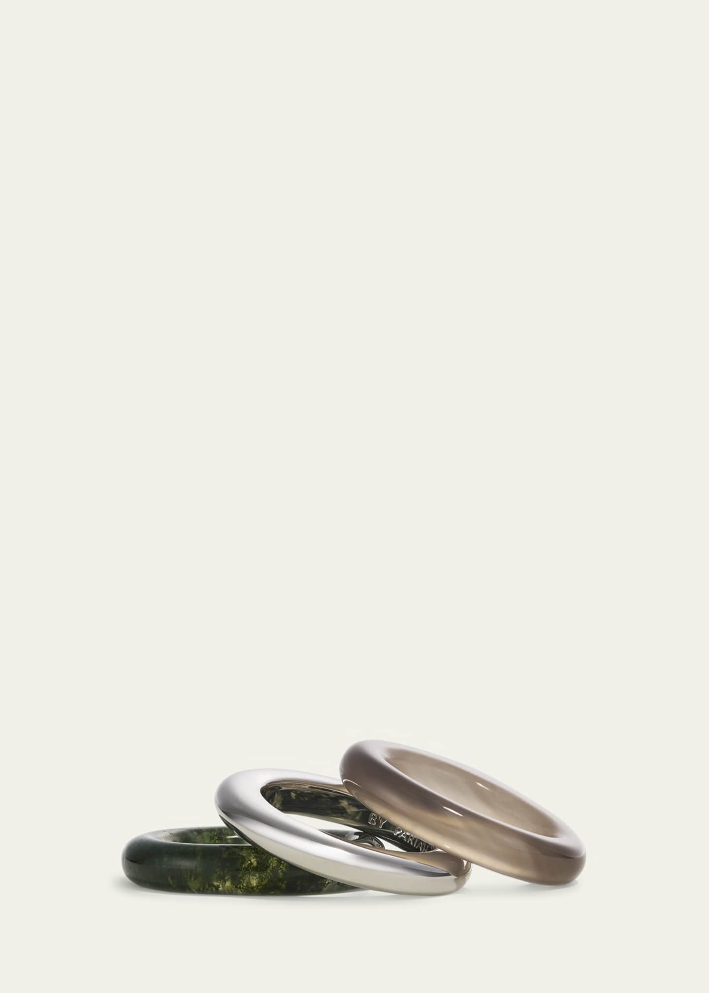 By Pariah Sterling Silver and Agate Stone Trilogy Ring Stack Image 3 of 4