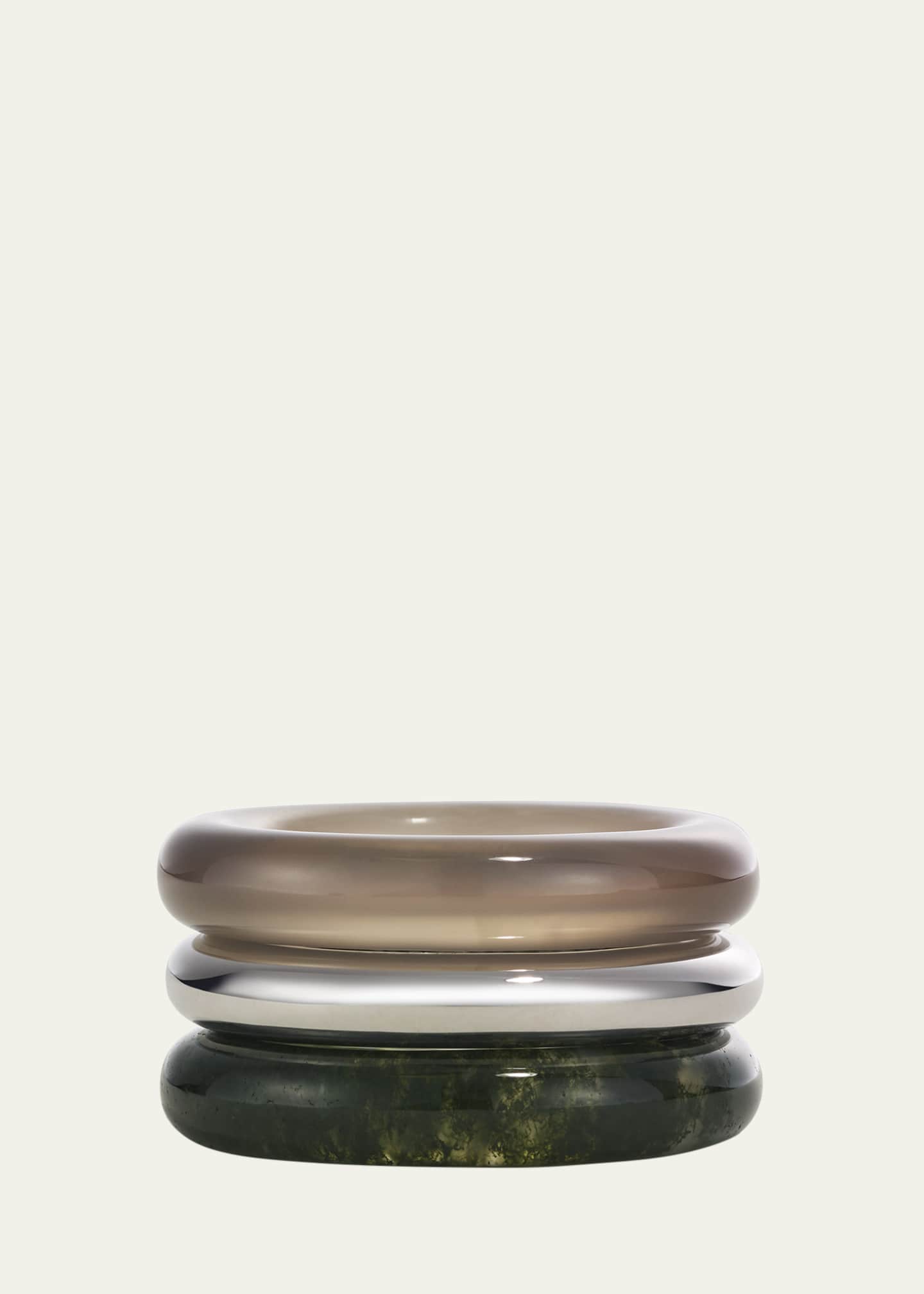 By Pariah Sterling Silver and Agate Stone Trilogy Ring Stack Image 1 of 4