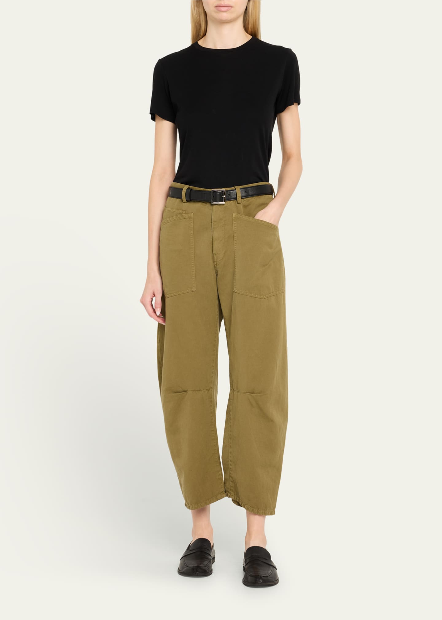 Nili Lotan Shon Olive Green Barrel-Leg Ankle Pants Image 2 of 5