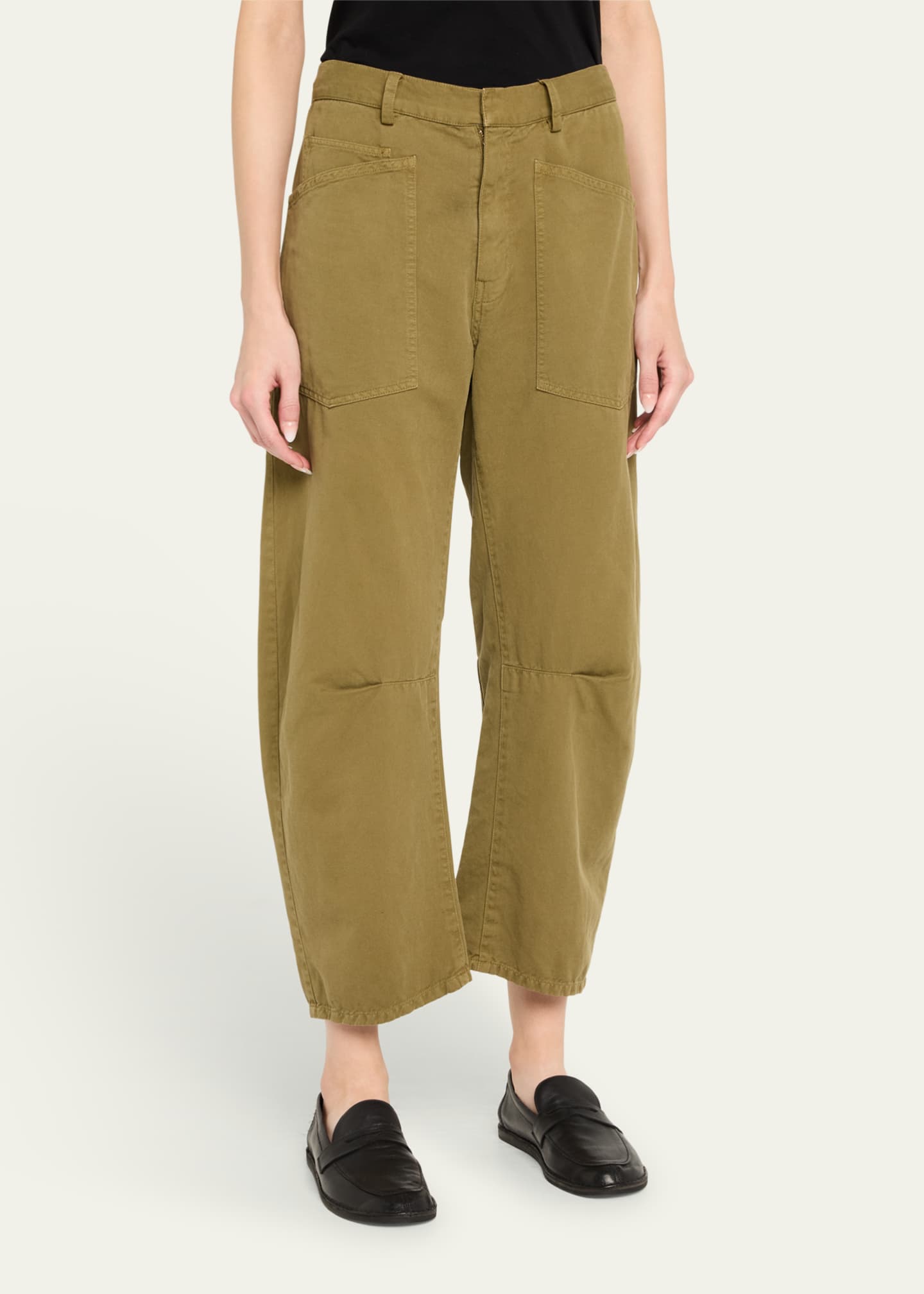 Nili Lotan Shon Olive Green Barrel-Leg Ankle Pants Image 4 of 5