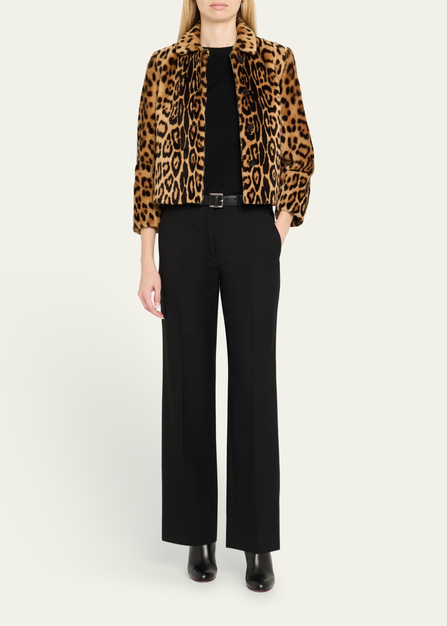 Nili Lotan Montmartre Leopard Shearling Cropped Jacket Image 2 of 5