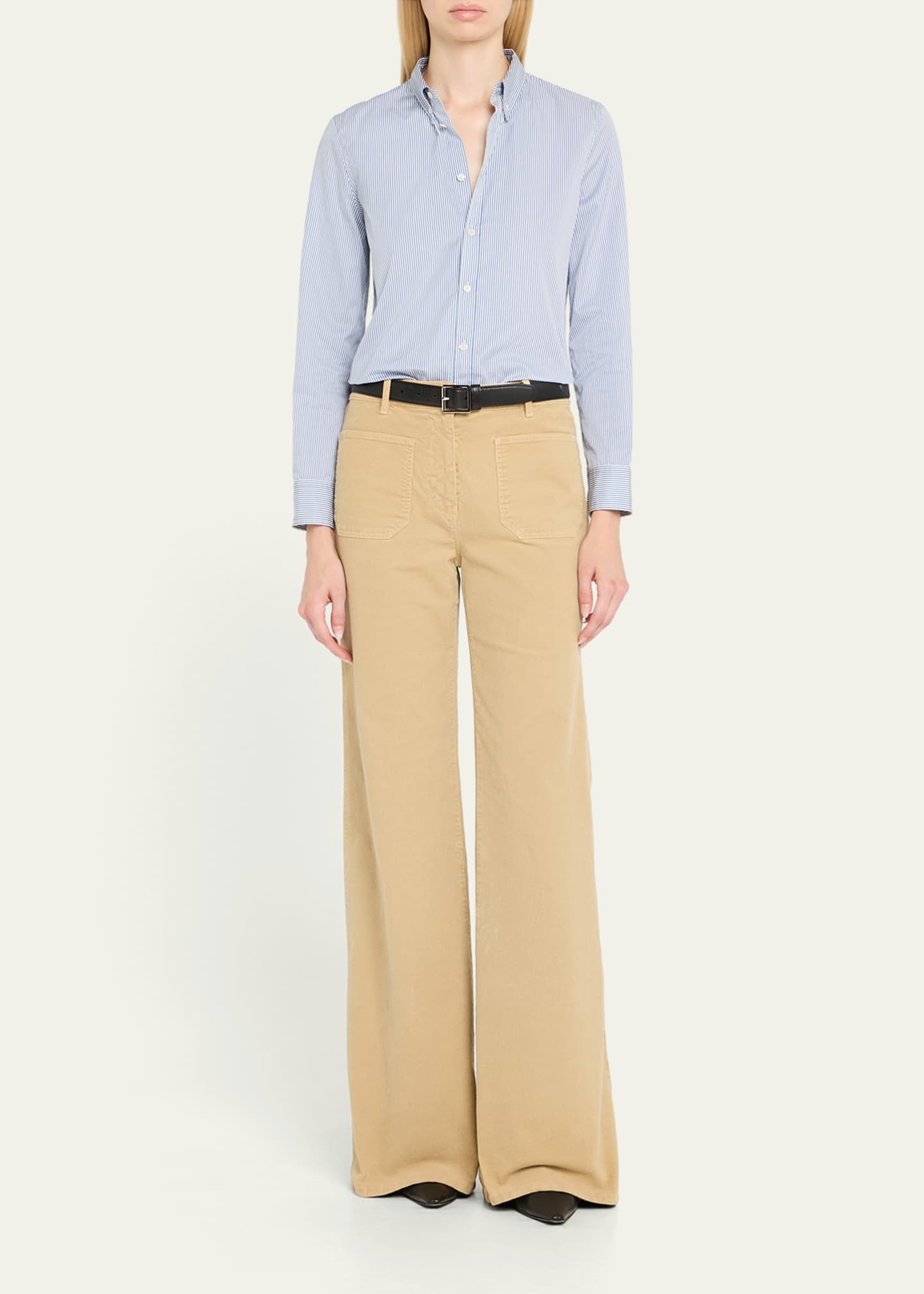 Nili Lotan Dyllan Striped Shrunken Button-Down Shirt Image 2 of 5