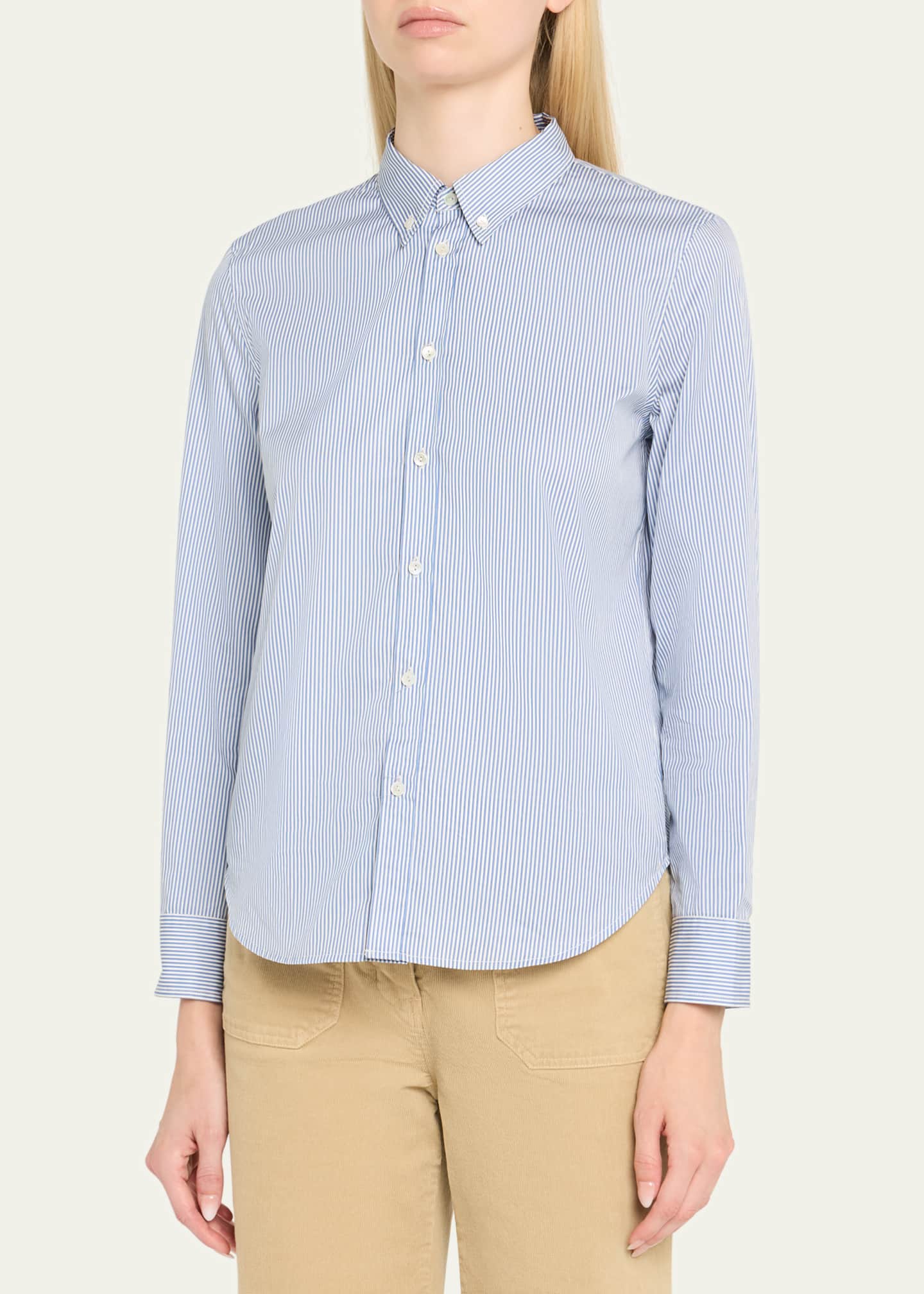 Nili Lotan Dyllan Striped Shrunken Button-Down Shirt Image 4 of 5
