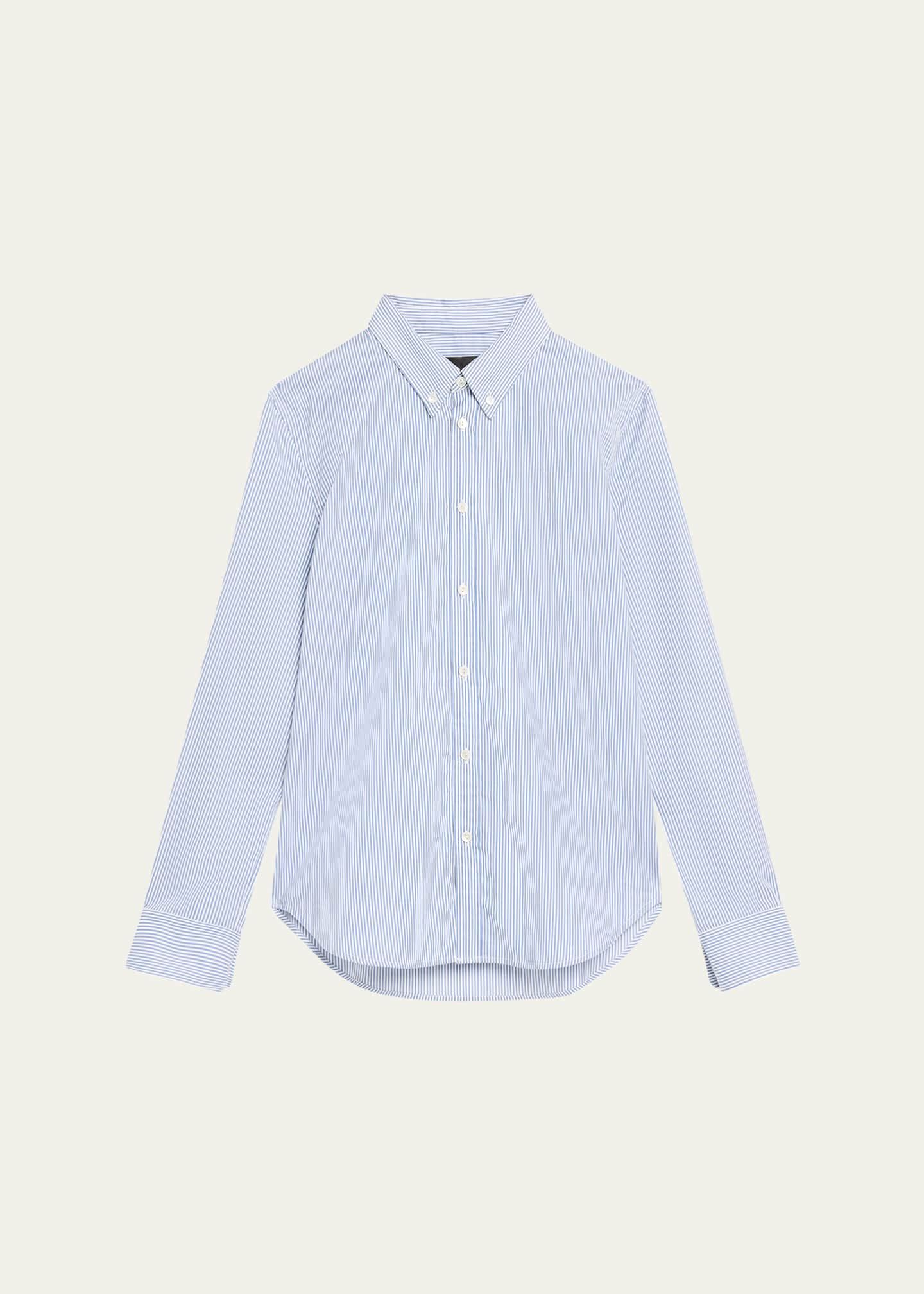 Nili Lotan Dyllan Striped Shrunken Button-Down Shirt Image 1 of 5