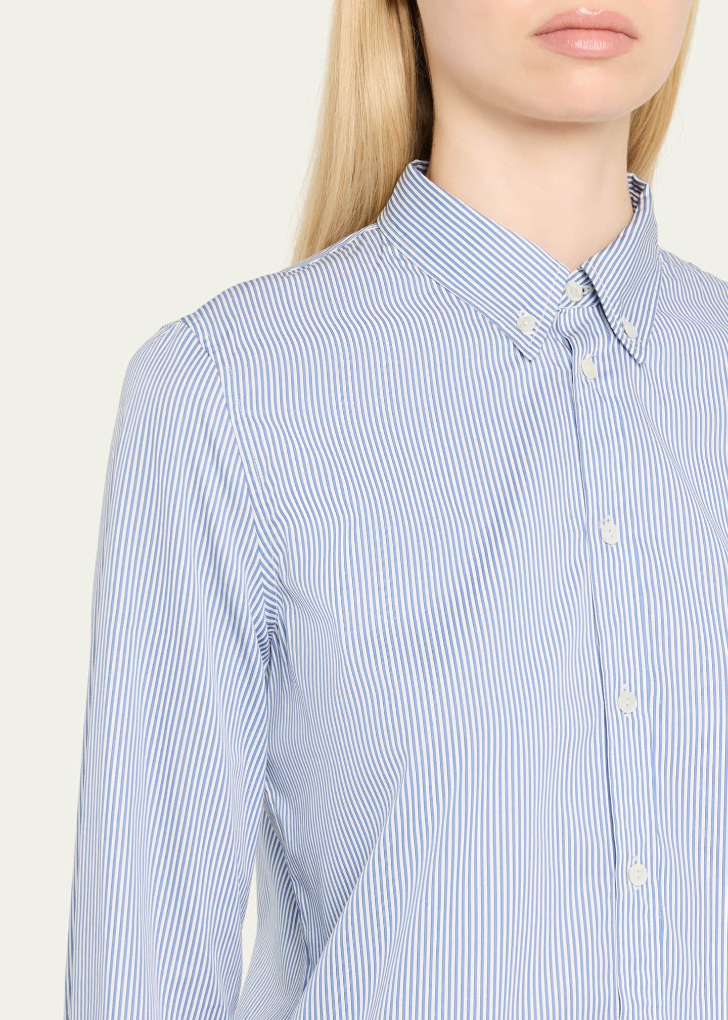 Nili Lotan Dyllan Striped Shrunken Button-Down Shirt Image 5 of 5