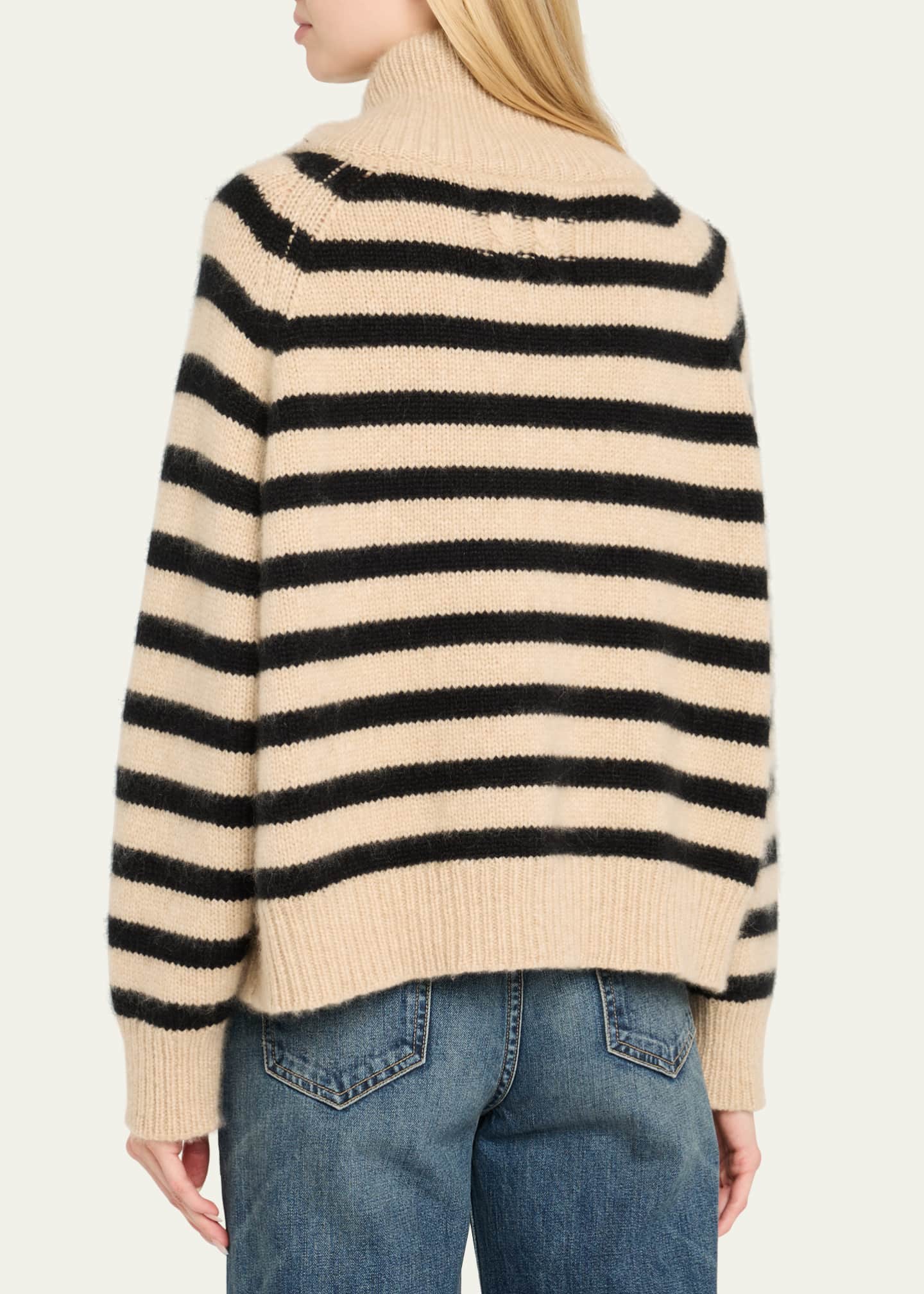 Nili Lotan Raelyn Striped Zip Turtleneck Cashmere Sweater Image 3 of 5