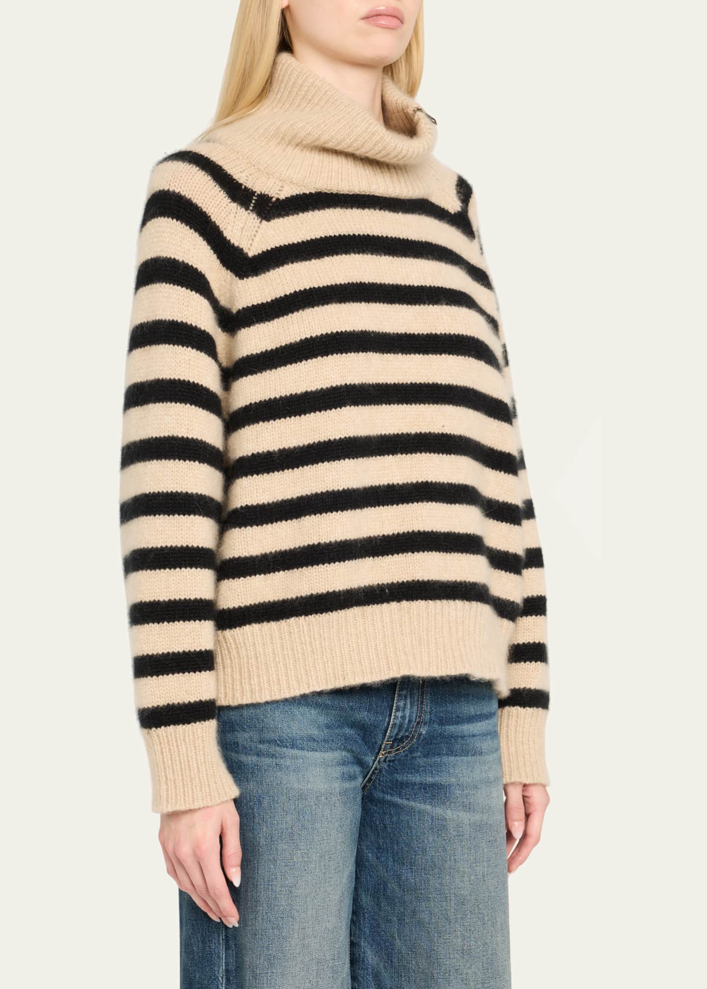 Nili Lotan Raelyn Striped Zip Turtleneck Cashmere Sweater Image 4 of 5