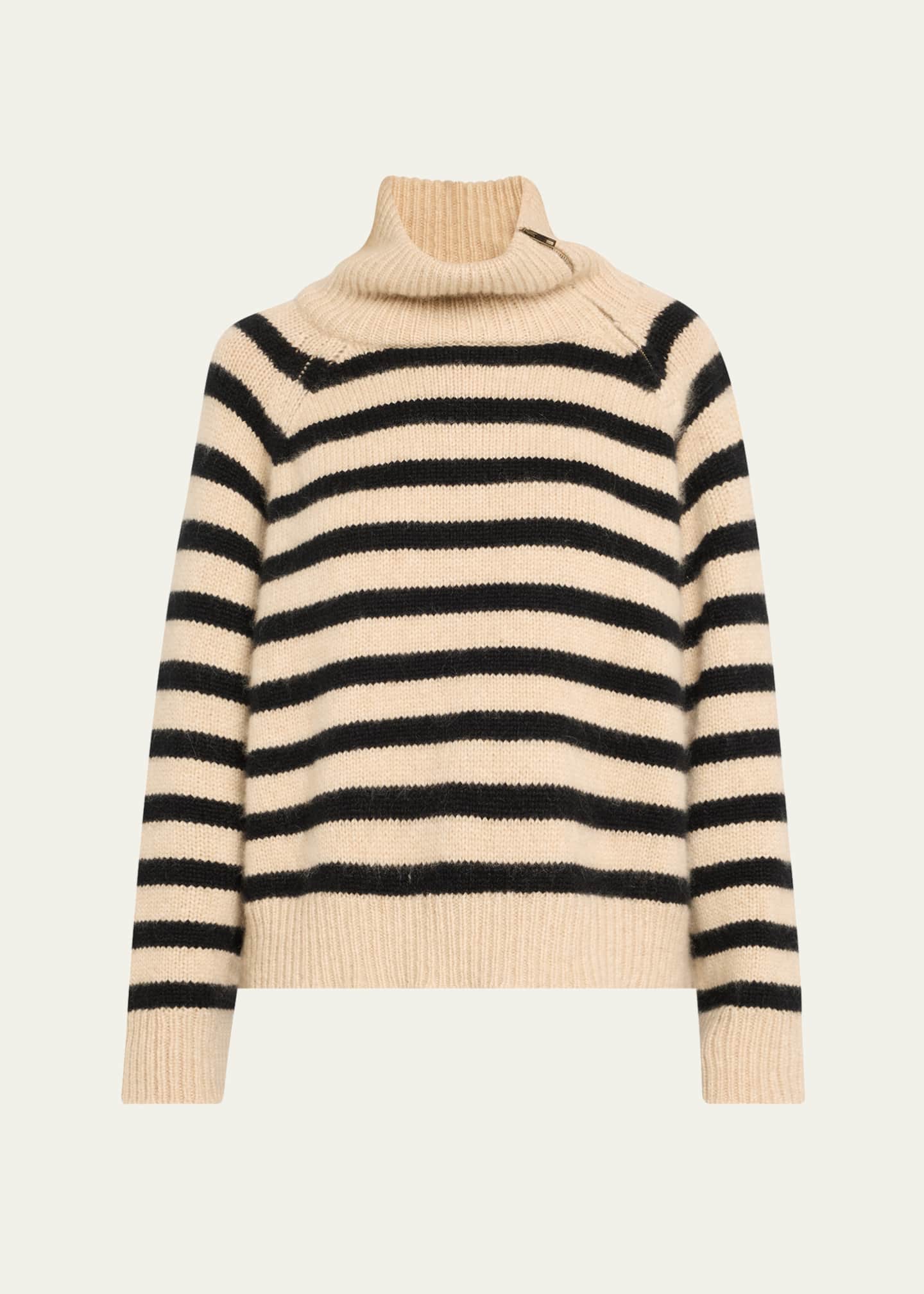Nili Lotan Raelyn Striped Zip Turtleneck Cashmere Sweater Image 1 of 5