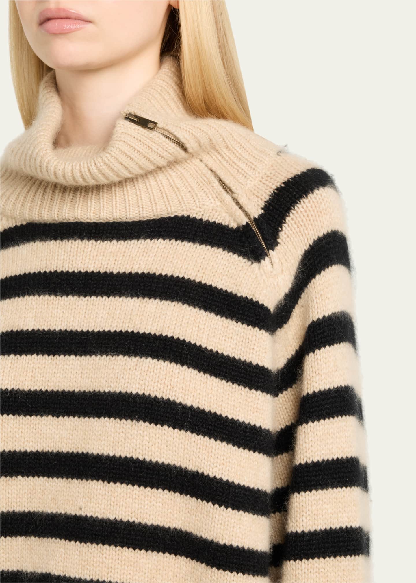 Nili Lotan Raelyn Striped Zip Turtleneck Cashmere Sweater Image 5 of 5