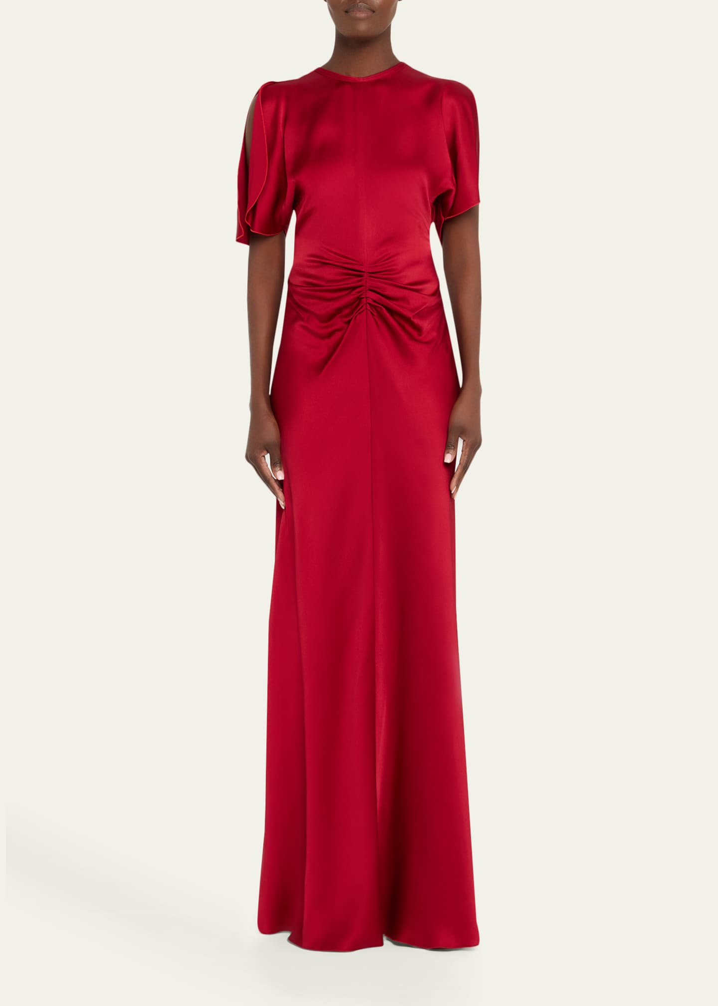 Gathered Waist Satin Gown