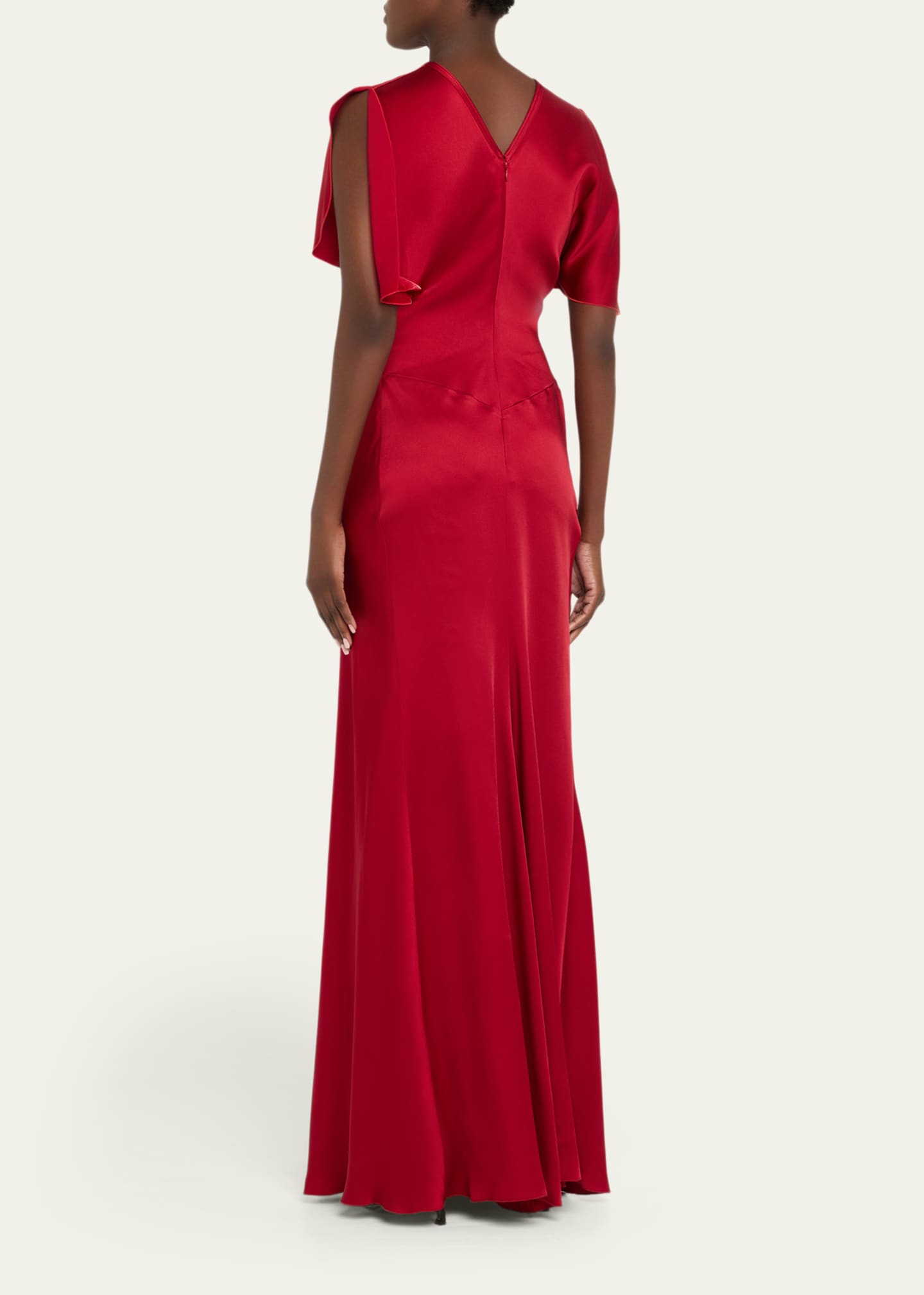 Gathered Waist Satin Gown
