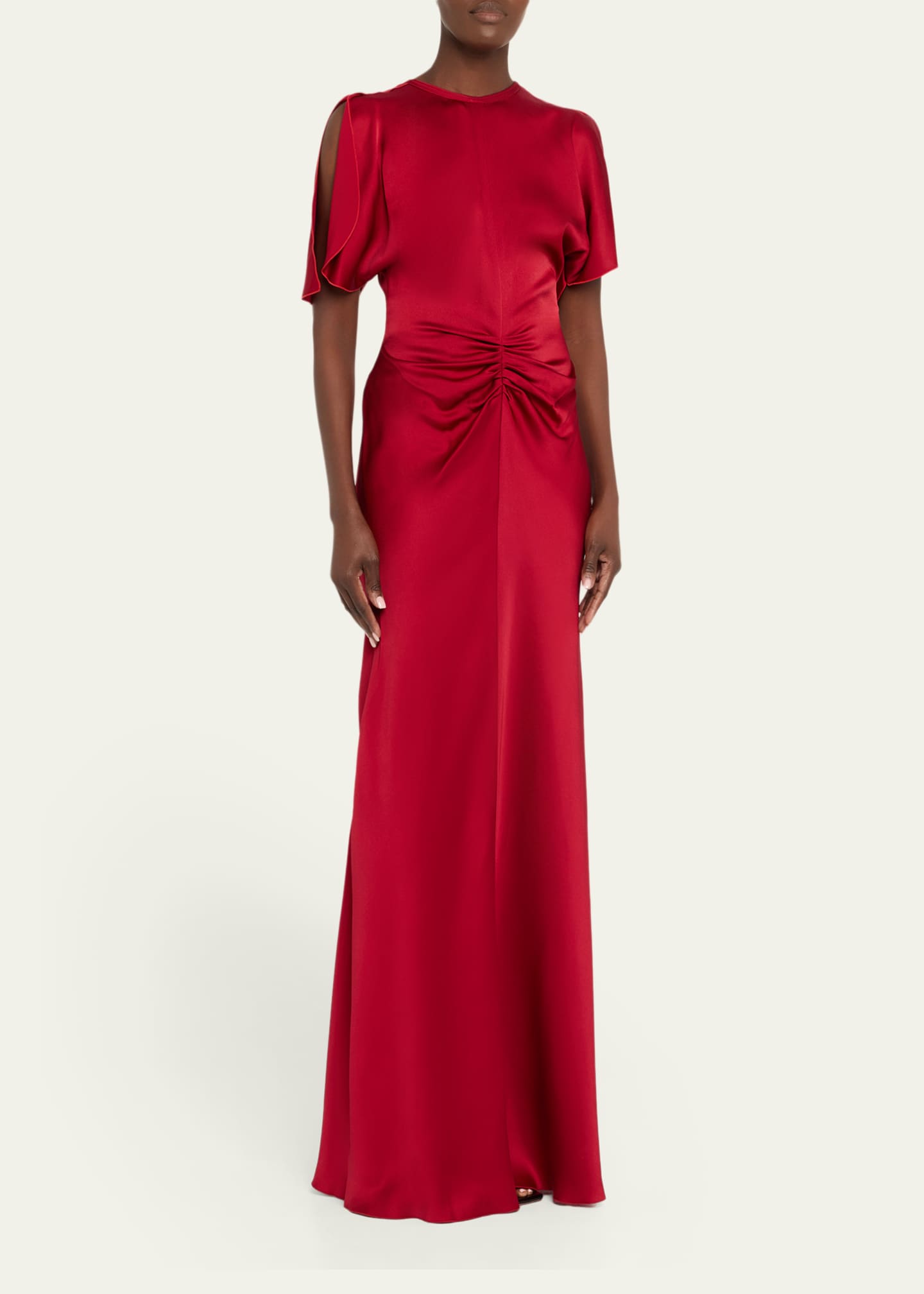 Gathered Waist Satin Gown