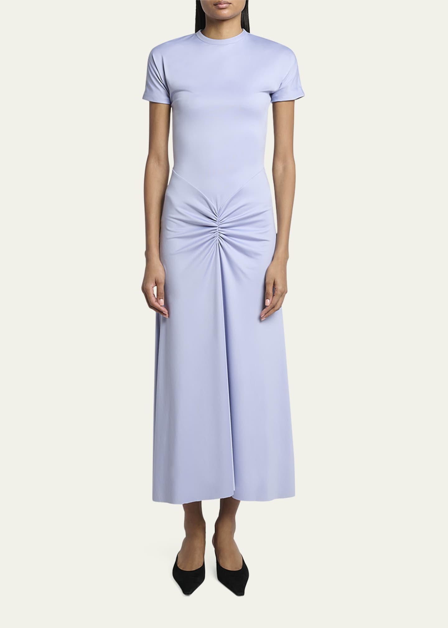 Victoria Beckham Gathered Drop-Waist Midi T-Shirt Dress