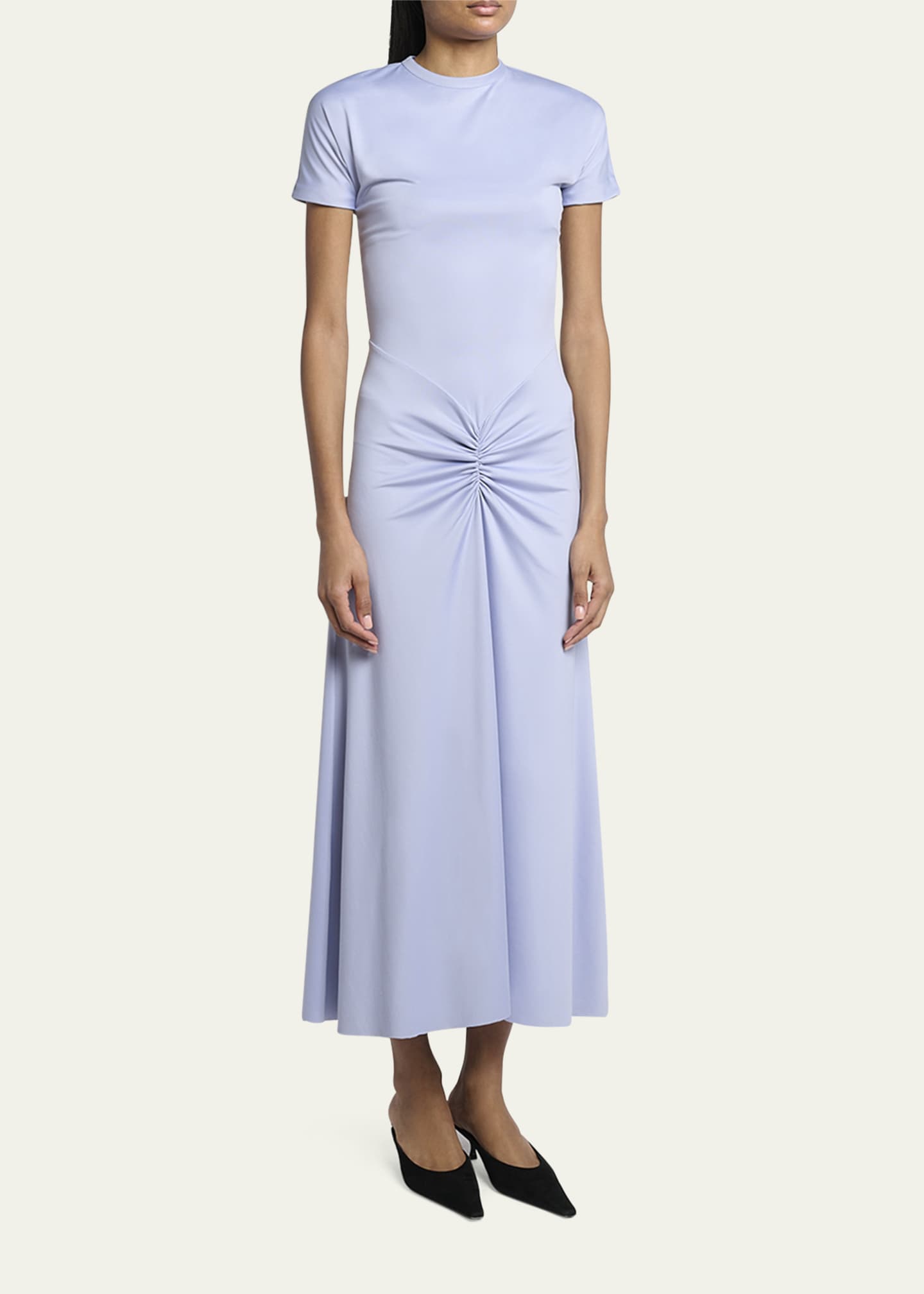 ワンピース Victoria Beckham GATHERED DETAIL T-SHIRT MIDI DRESS Gathered Detail T-Shirt Midi Dress In Rose | Designer