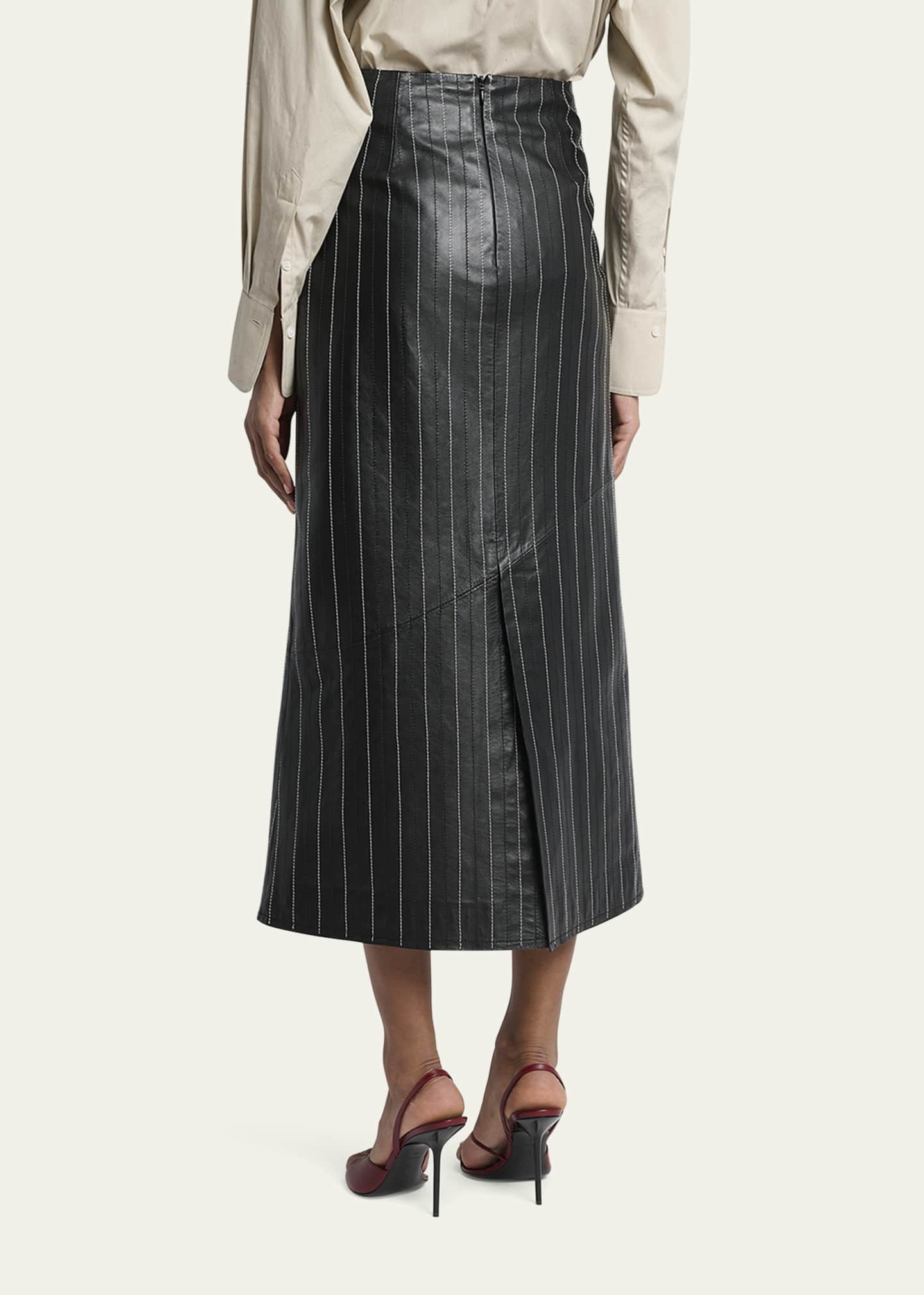 Victoria Beckham Pinstripe Kick Midi Leather Skirt