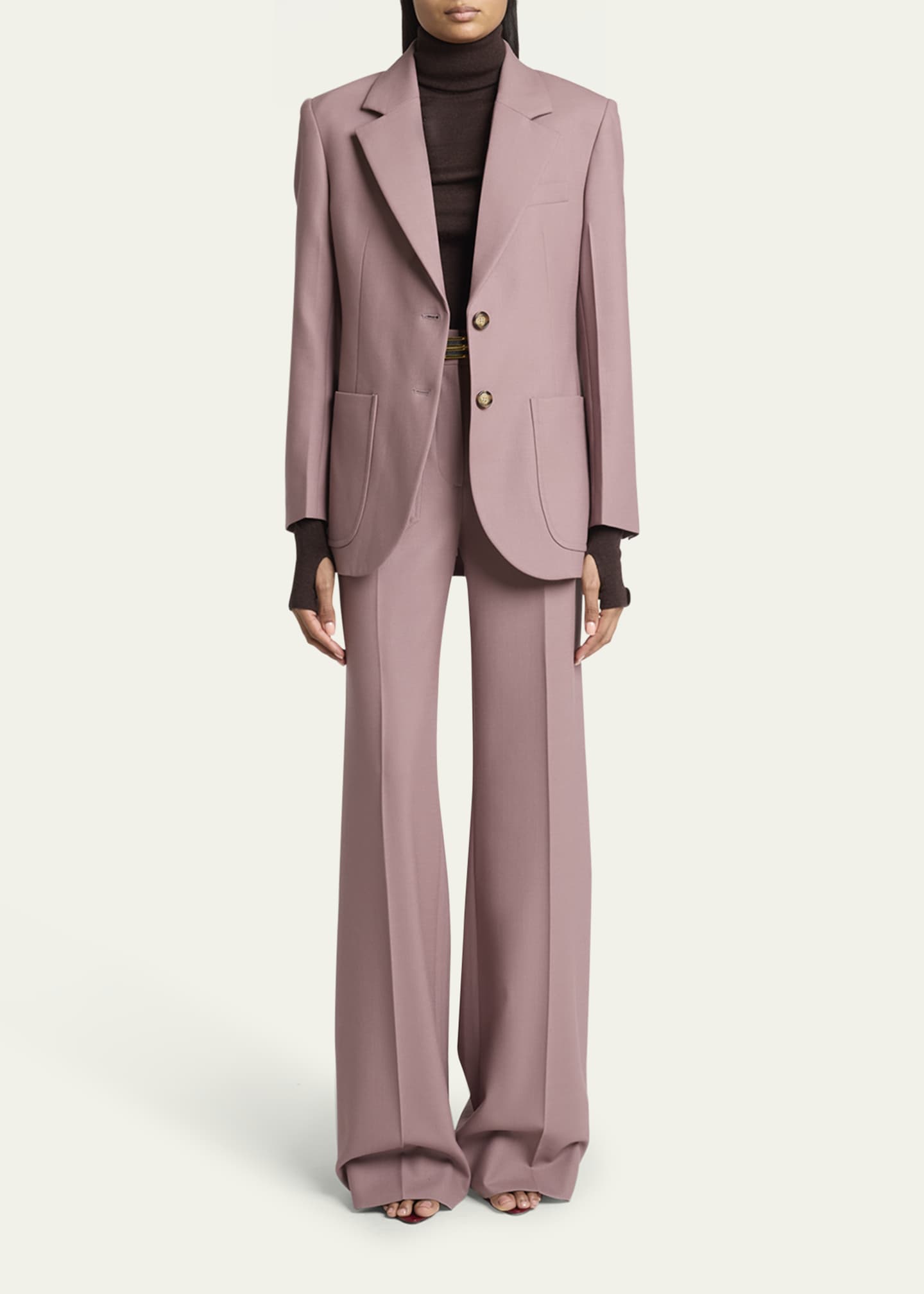 Victoria Beckham Alina Wide Leg Wool-Blend Trousers Image 2 of 5