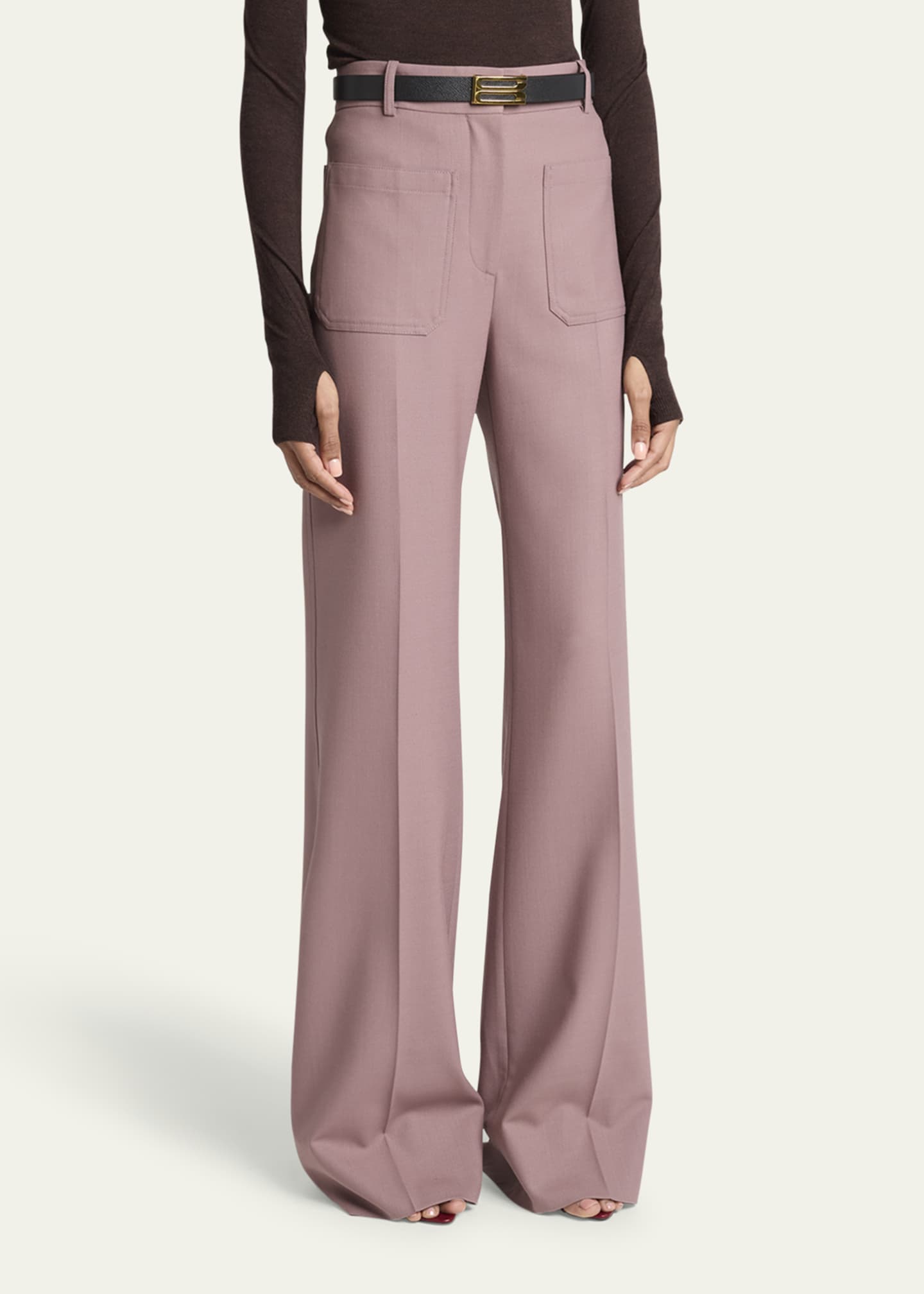 Victoria Beckham Alina Wide Leg Wool-Blend Trousers Image 4 of 5